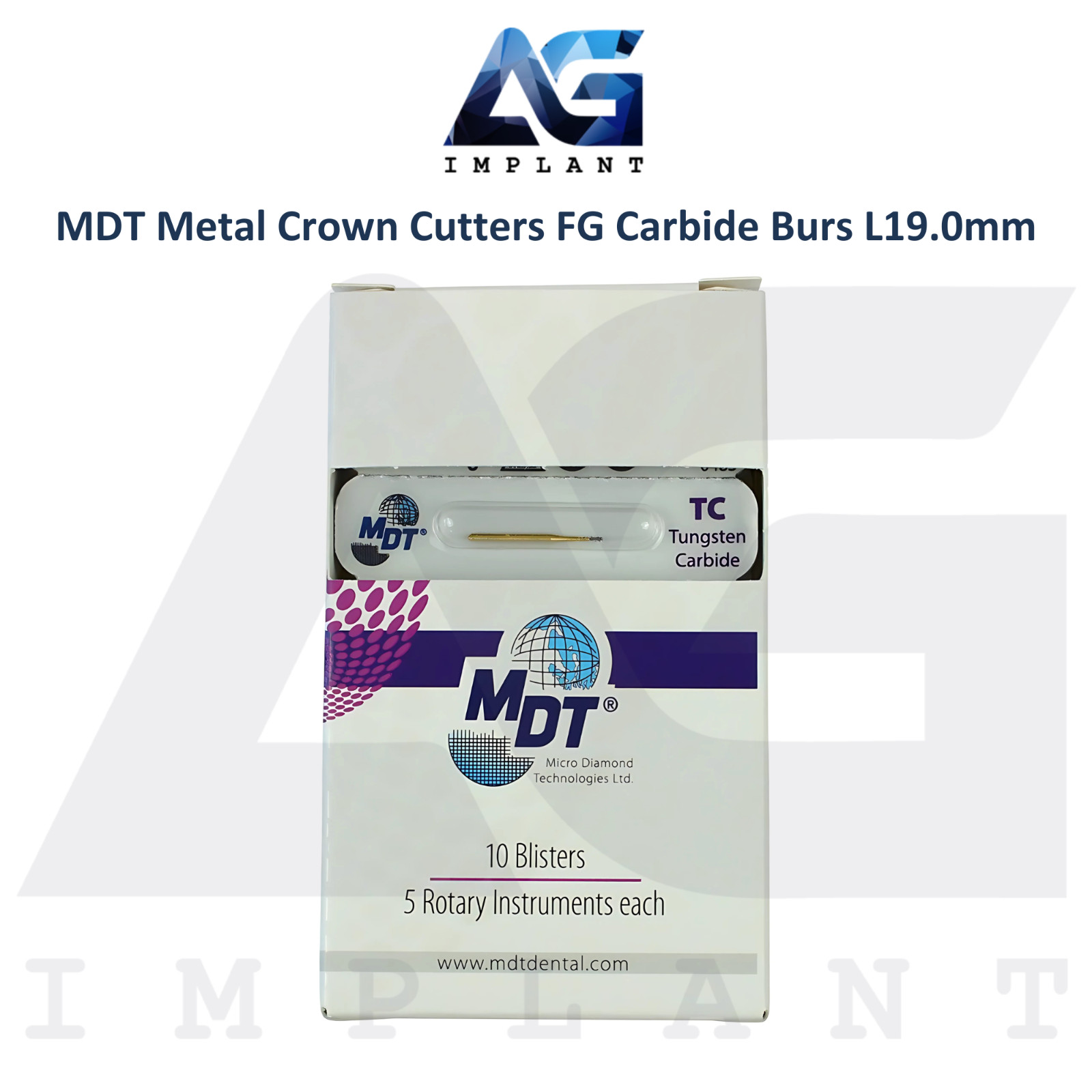 Dental MDT Metal Crown Cutters FG Carbide Burs L19.0mm Clean Cuts Smooth Surface