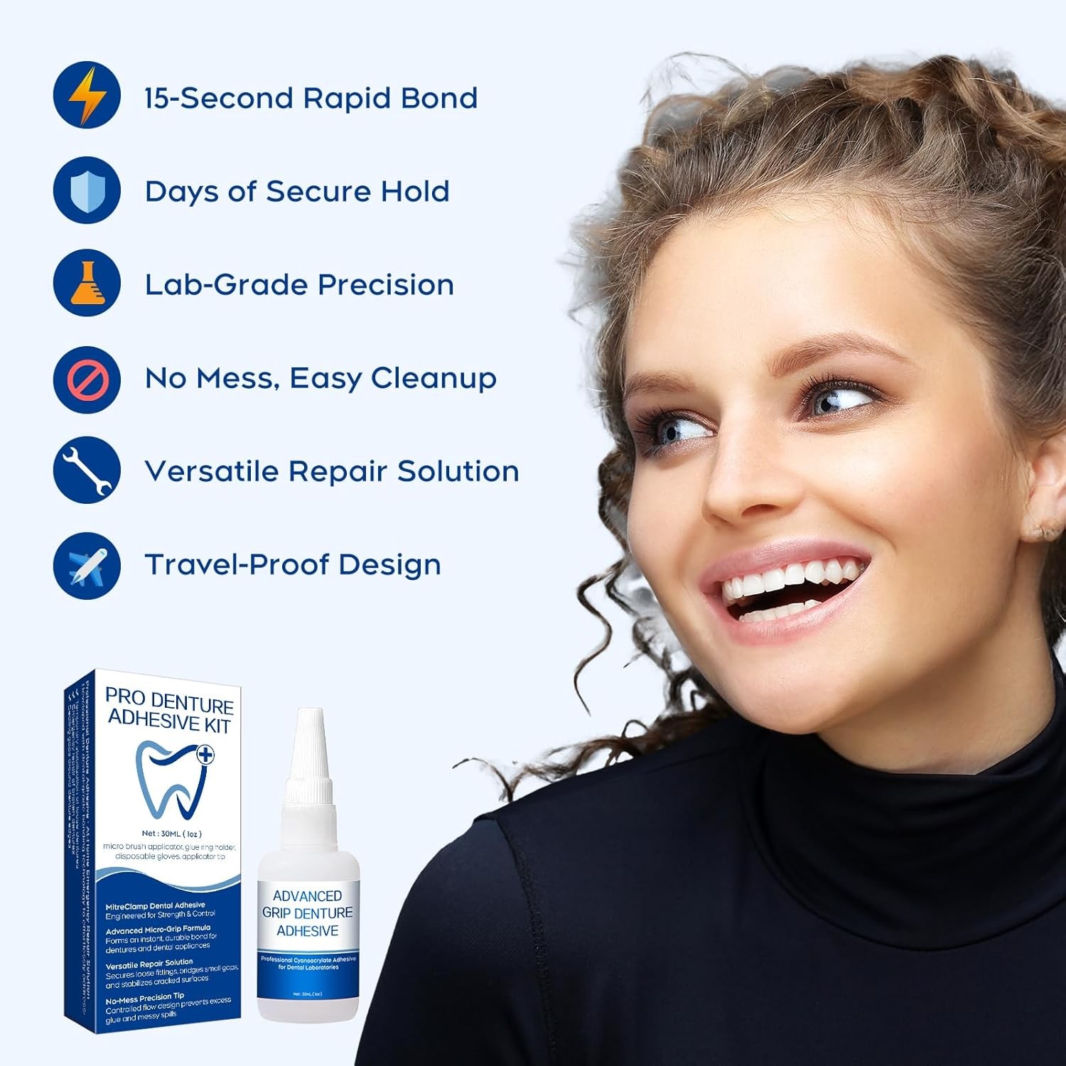 Dental Lab Adhesive Instant Bonding Glue for Dentures Fast Setting 15-60 Sec
