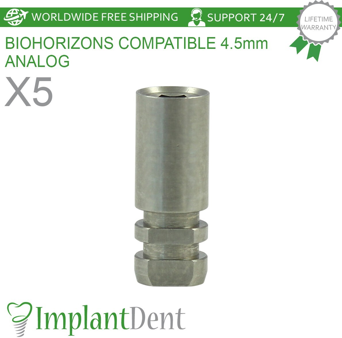 5x Dental Fixture Analog 4.5mm Compatible Stainless Steel Tool Int Hex