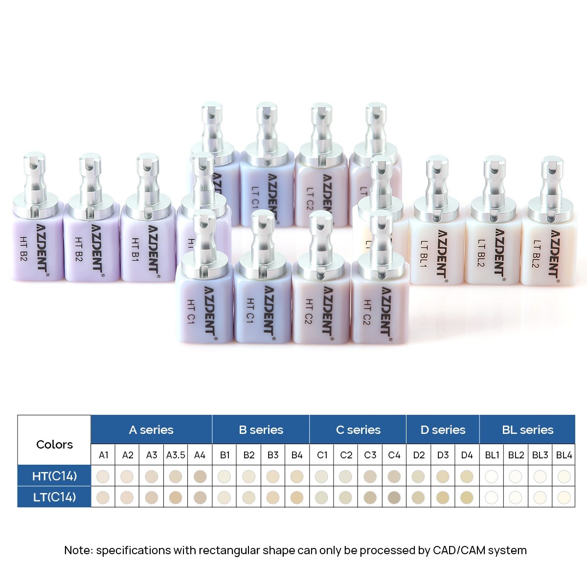 C14 Emax AZDENT Dental Glass Ceramic Lithium Dislicate CAD/CAM Cerec Blocks