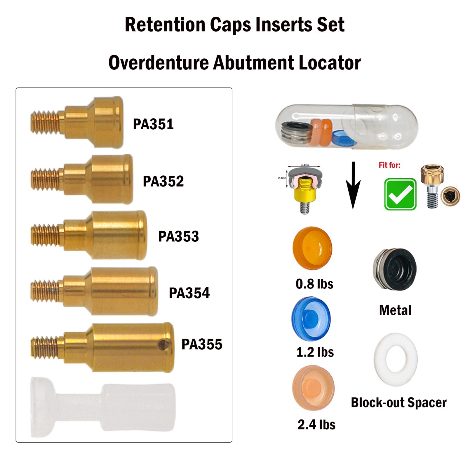 US Dental Locator Overdenture Abutment for Zimmer Screw-Vent 3.5 & Accessory Kit
