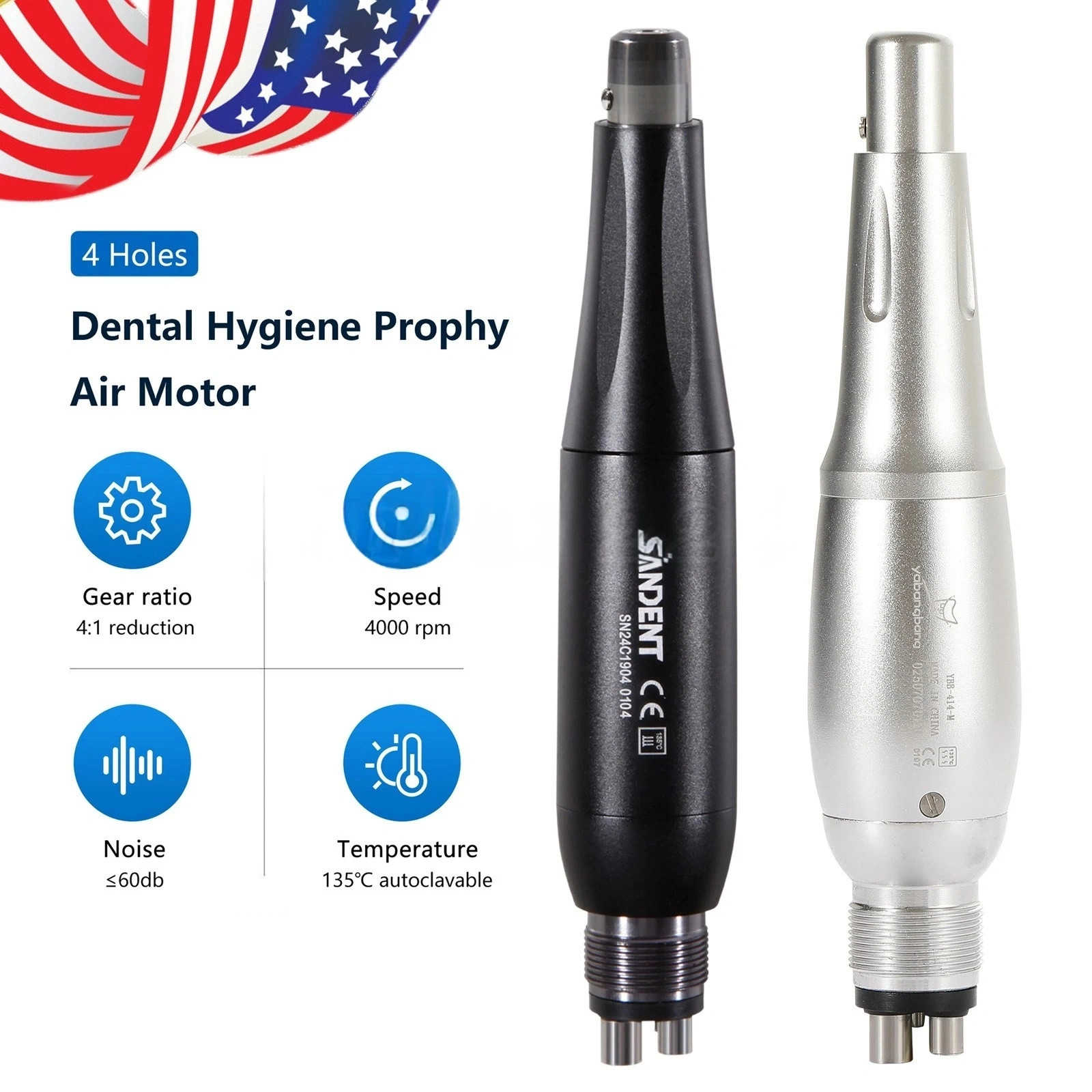 1-5 Dental Hygiene Prophy Handpiece Air Motor 4Holes 4:1 Nose Cone 360°Swivel