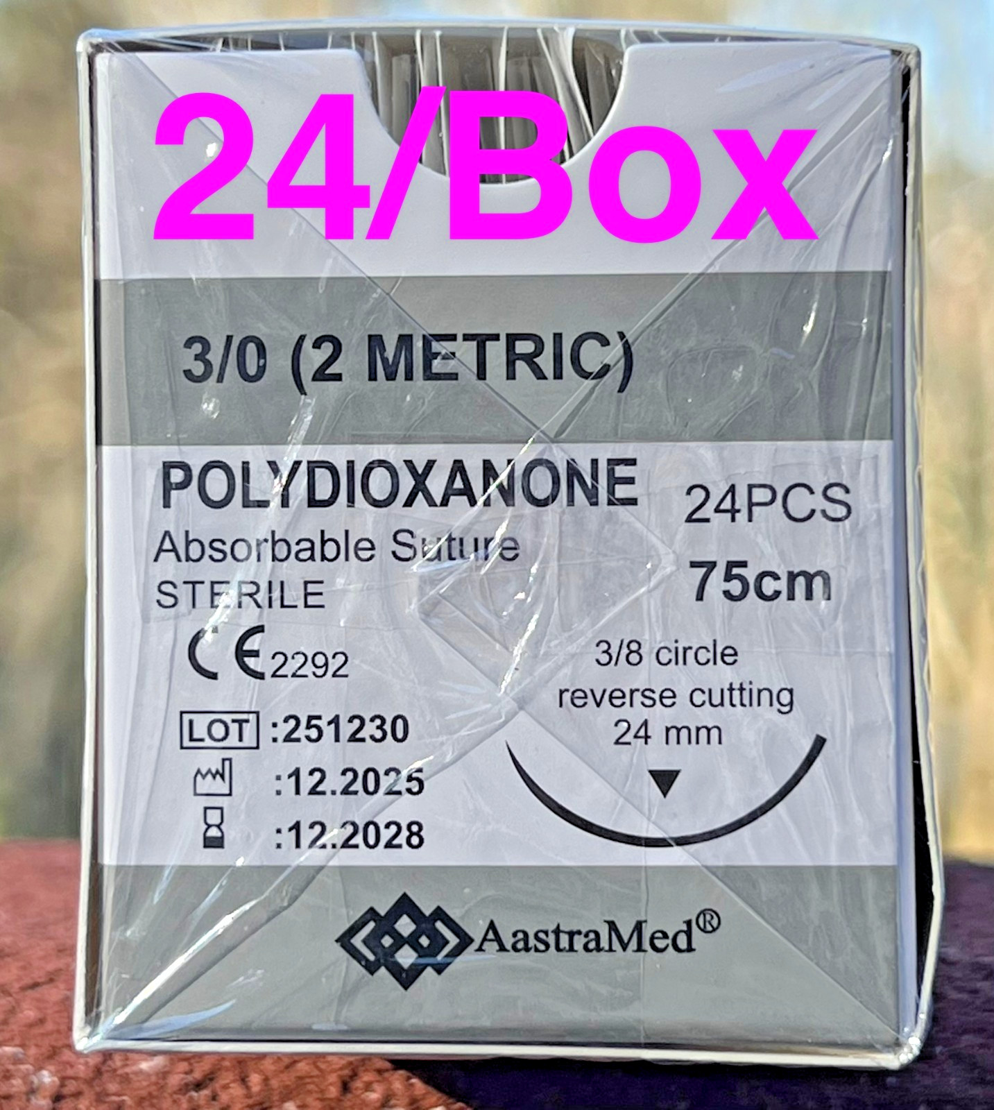 Sutures 3/0 PDO/PDS 24/Box Veterinary Dental Medical Polydioxanone Monofilament