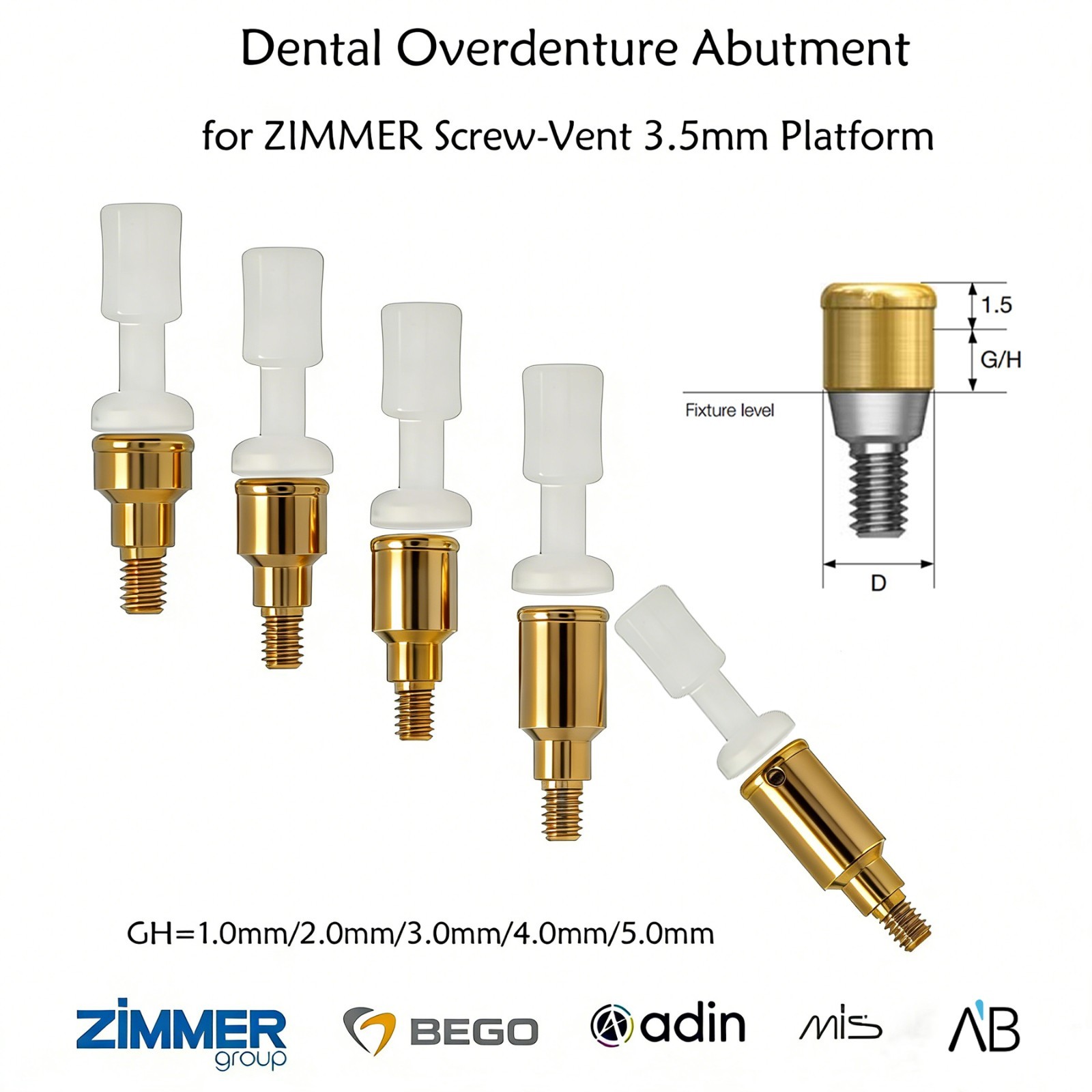 US Dental Locator Overdenture Abutment for Zimmer Screw-Vent 3.5 & Accessory Kit