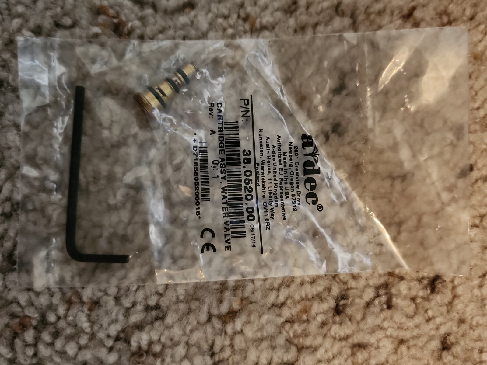 CARTRIDGE ASSY, WATER VALVE 38.0520.00