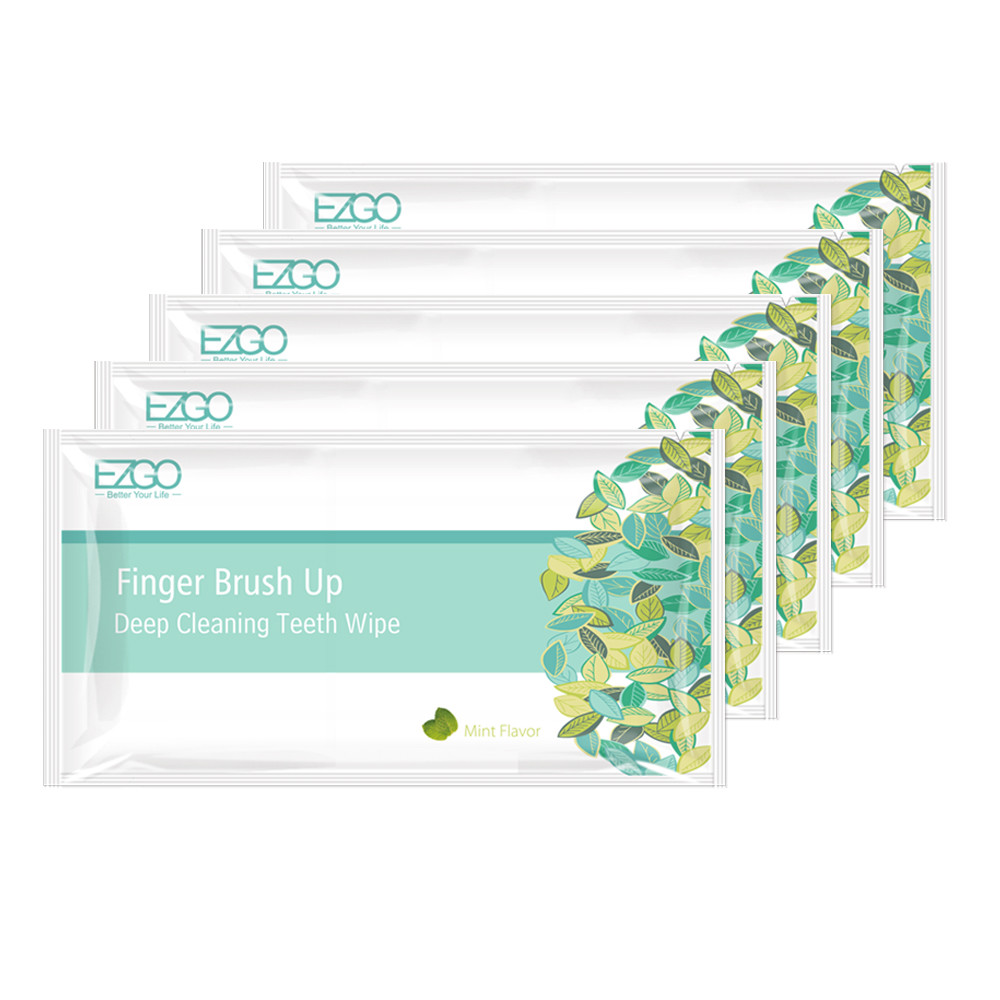 EZGO 100pc Dental Oral Finger Brush Ups Deep Cleaning Teeth Wipes Finger Wipes