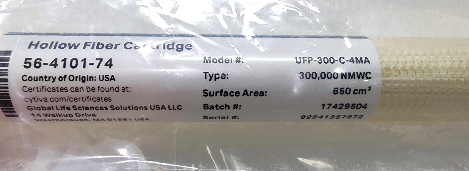 Cytiva UFP-300-C-4MA, Xampler Ultrafiltration Hollow Fiber Cartridge 650 cm2