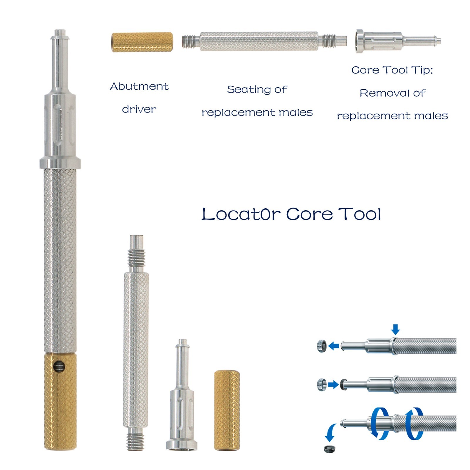 Overdenture Locator Abutment Male caps Inserts Tool for NEODENT GRAND MORSE GM
