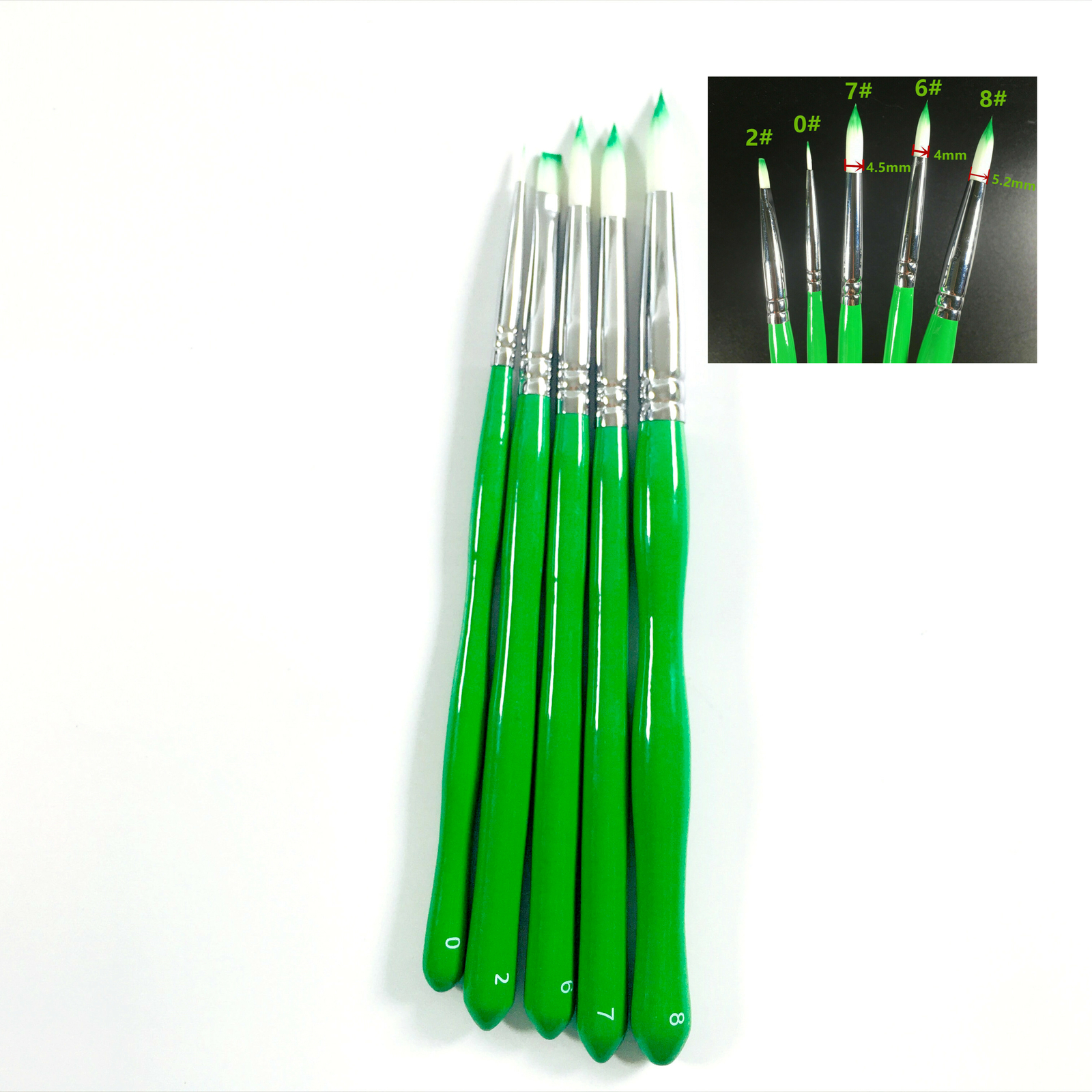 5pcs/Set Dental Green Porcelain Nylon Hair Brush Pen For Dental Lab #0 2 6 7 8