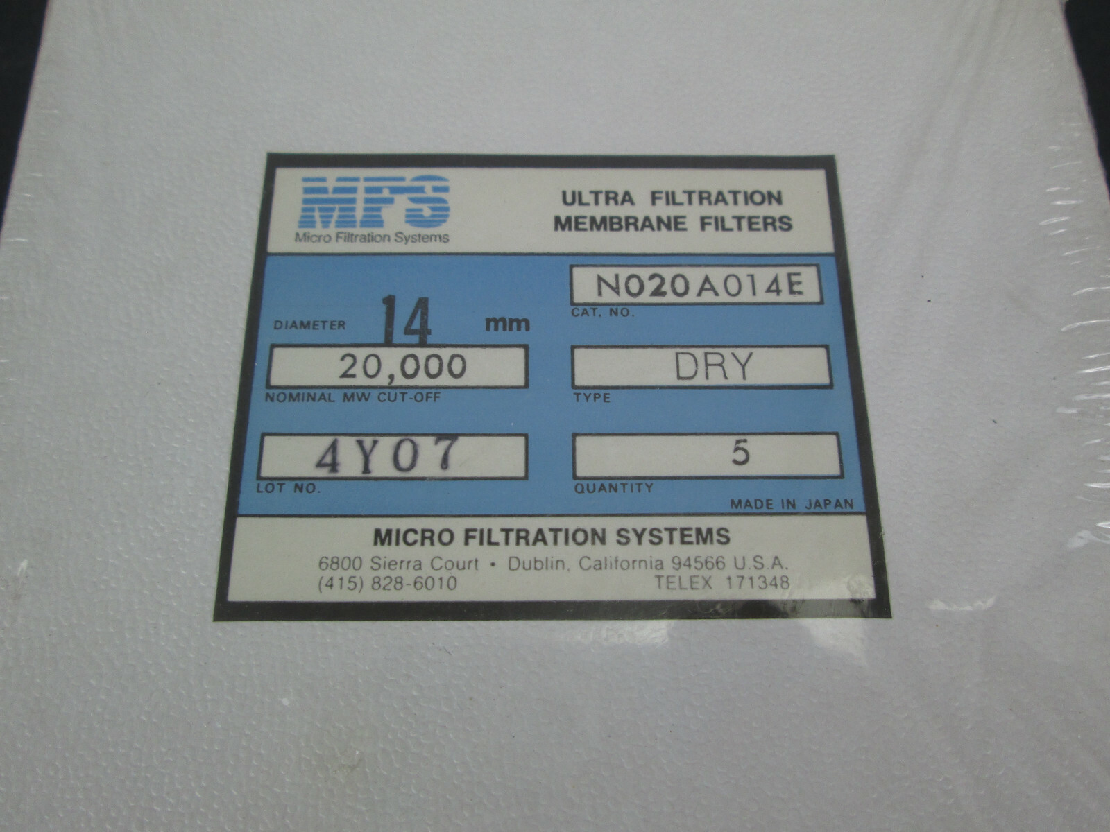 New Old Stock Sealed MFS Ultra Filtration Membrane Filters 14mm Dry Package of 5
