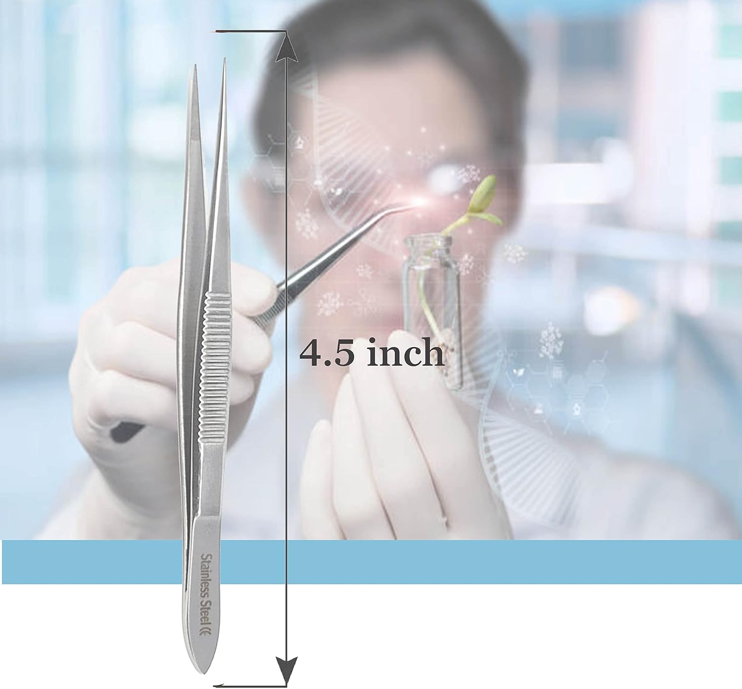 4.5″ Stainless Steel Precision Forceps with Fine Straight Serrated Tips for Lab