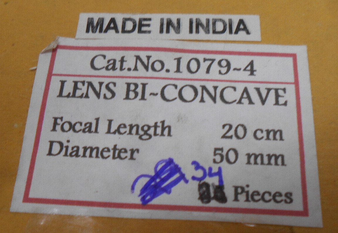 Lens 1079-4 Bi Concave 20cm Focal Length 50mm Diameter Box of 34