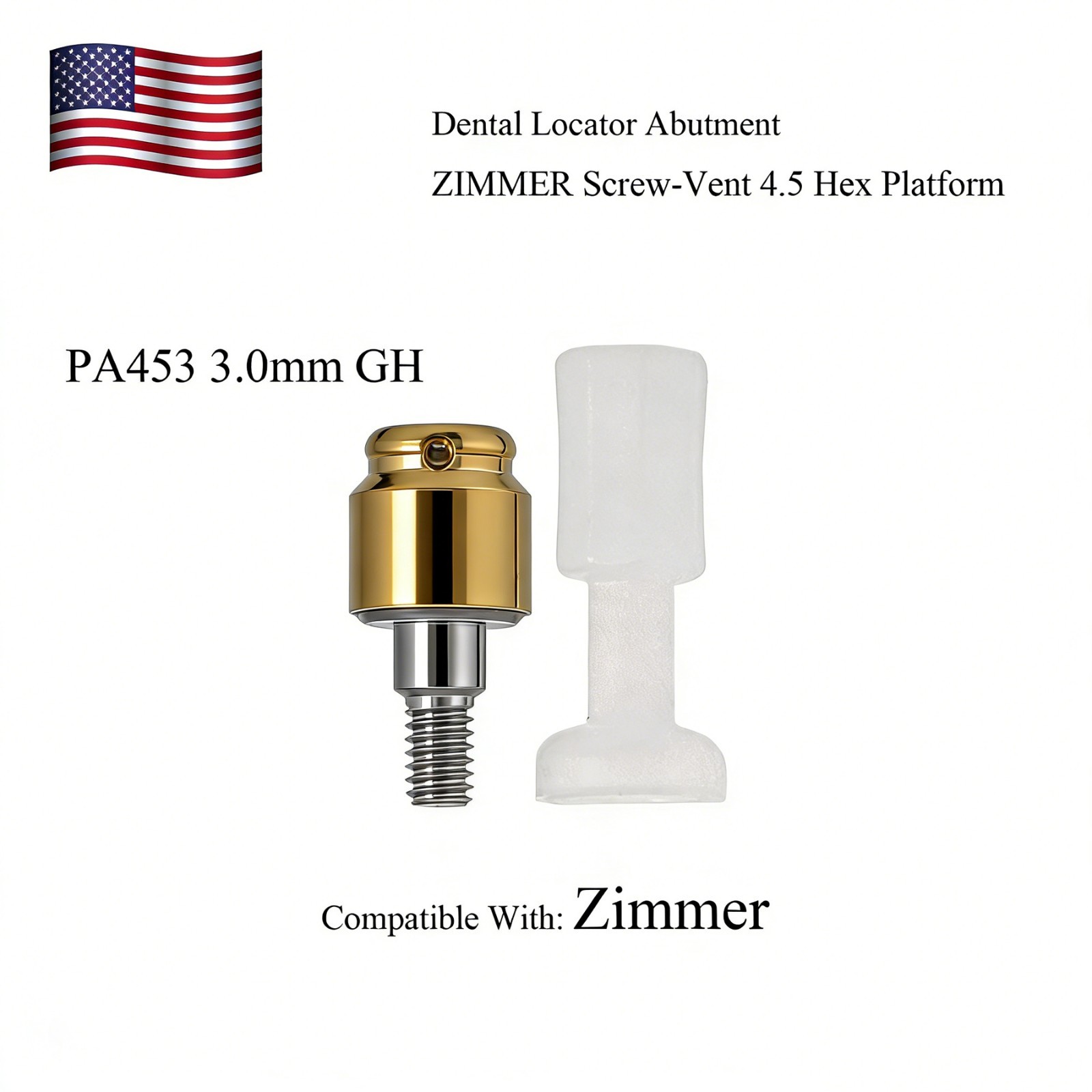 Dental PA3.5 4.5 Attachment Abutment Male Cap for Zimmer Removable AH=3/4/5mm