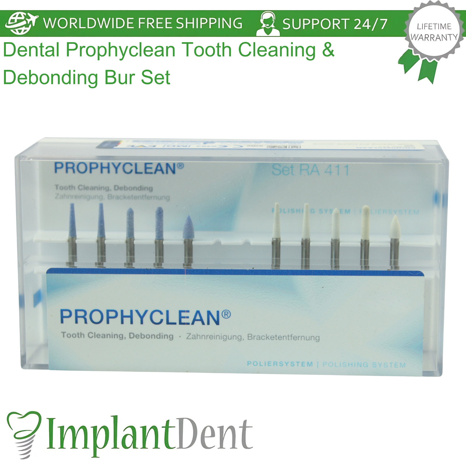 Dental Prophyclean Tooth Cleaning & Debonding Bur Set Medium/Coarse Grit