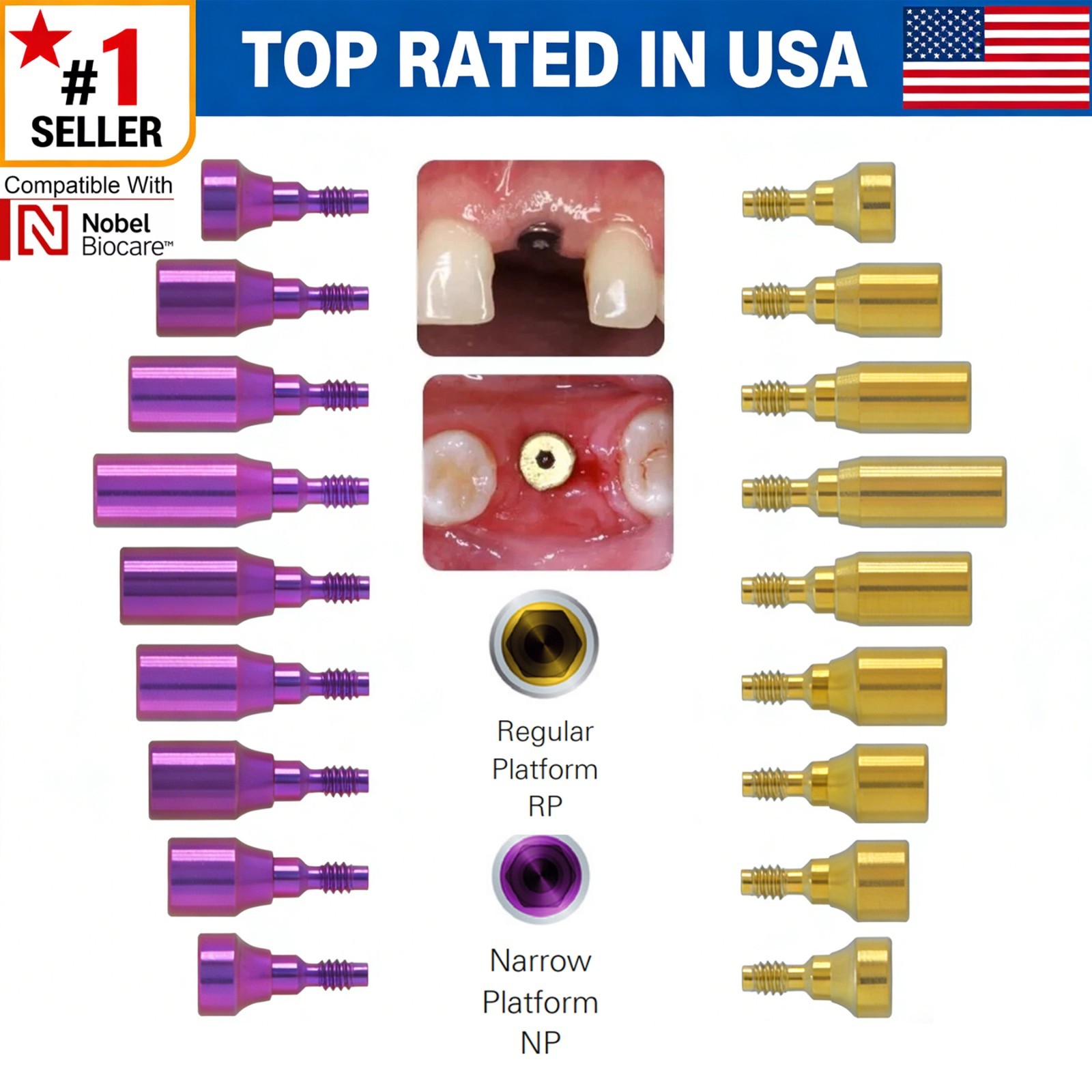 US Nobel Biocare Titanium Healing Abutment NP RP Internal Conical ∅3.6/5.0/6.0mm
