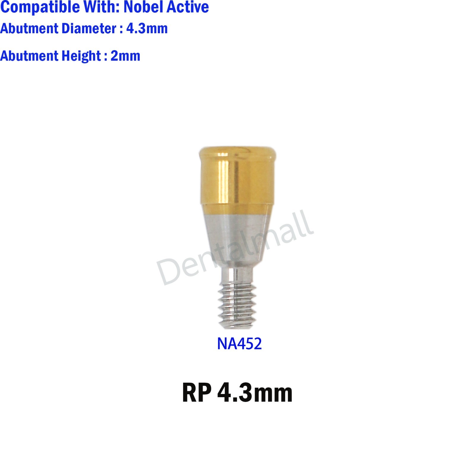 Dental Overdenture Locator Abutment for Nobel Active RP Ø4.3mm GH 1-5mm