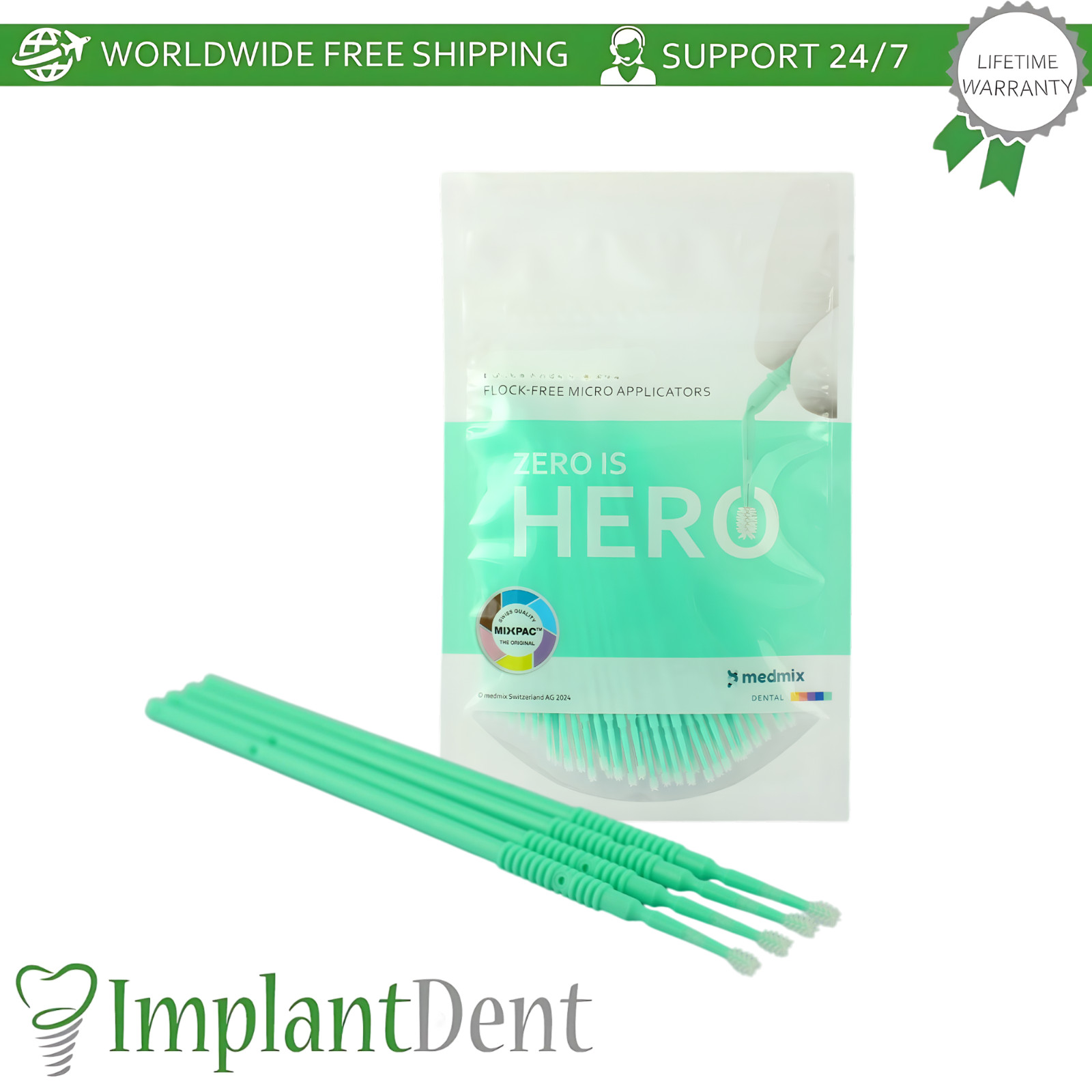 Dental Flock Free Micro Applicator Brushes Mint 50pcs Flexible Tip Dental Lab