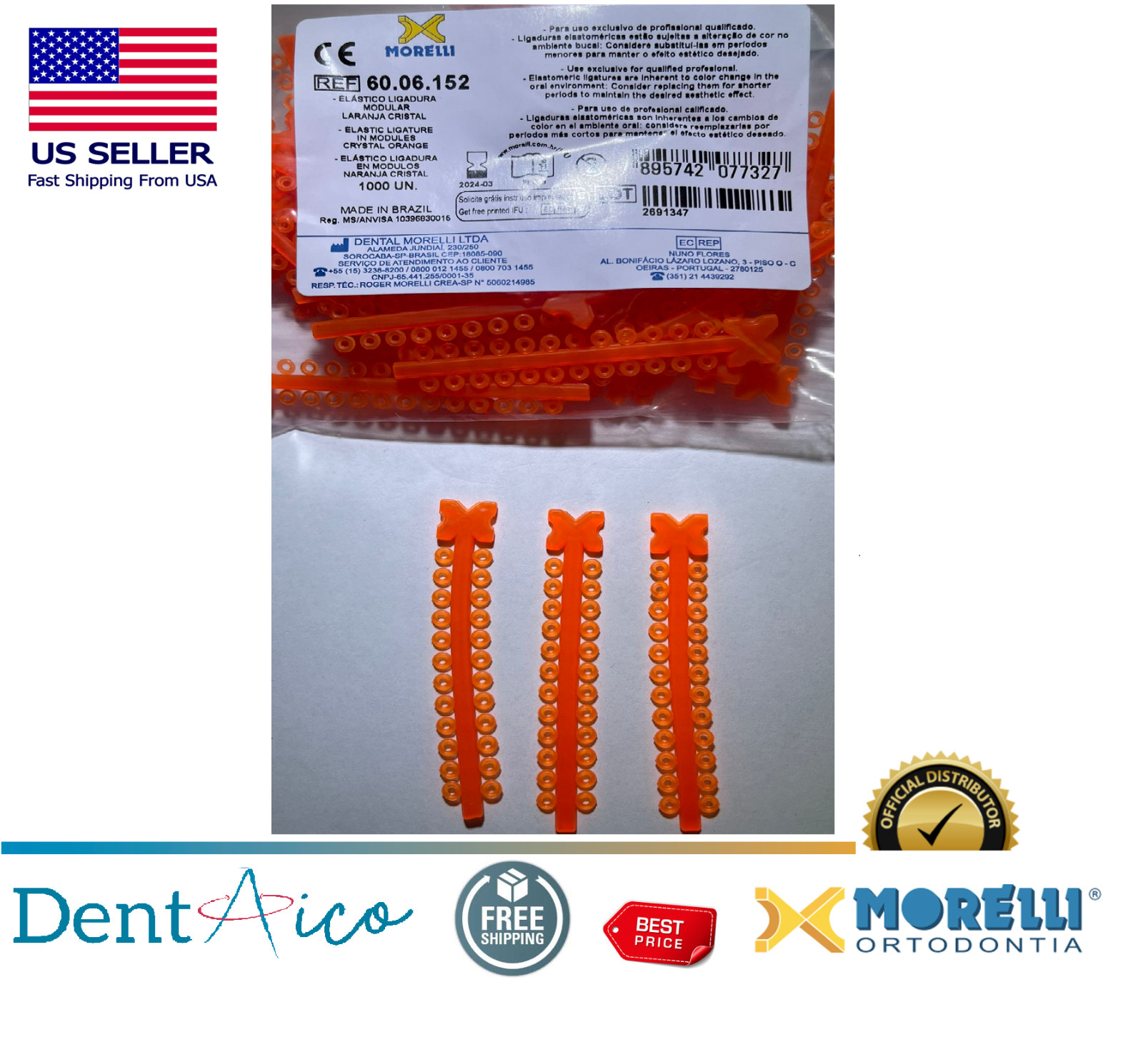 Elastic Ligature in Modules Crystal Orange PAK/1.000UN MORELLI Dental Orthodonti
