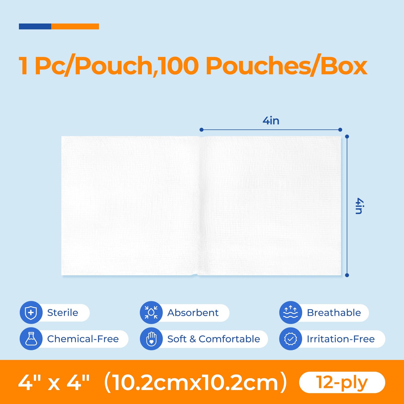100 Pack Sterile Gauze Pads 4×4 Inch 4″x4″(Pack of 100), 4″x4″ 100