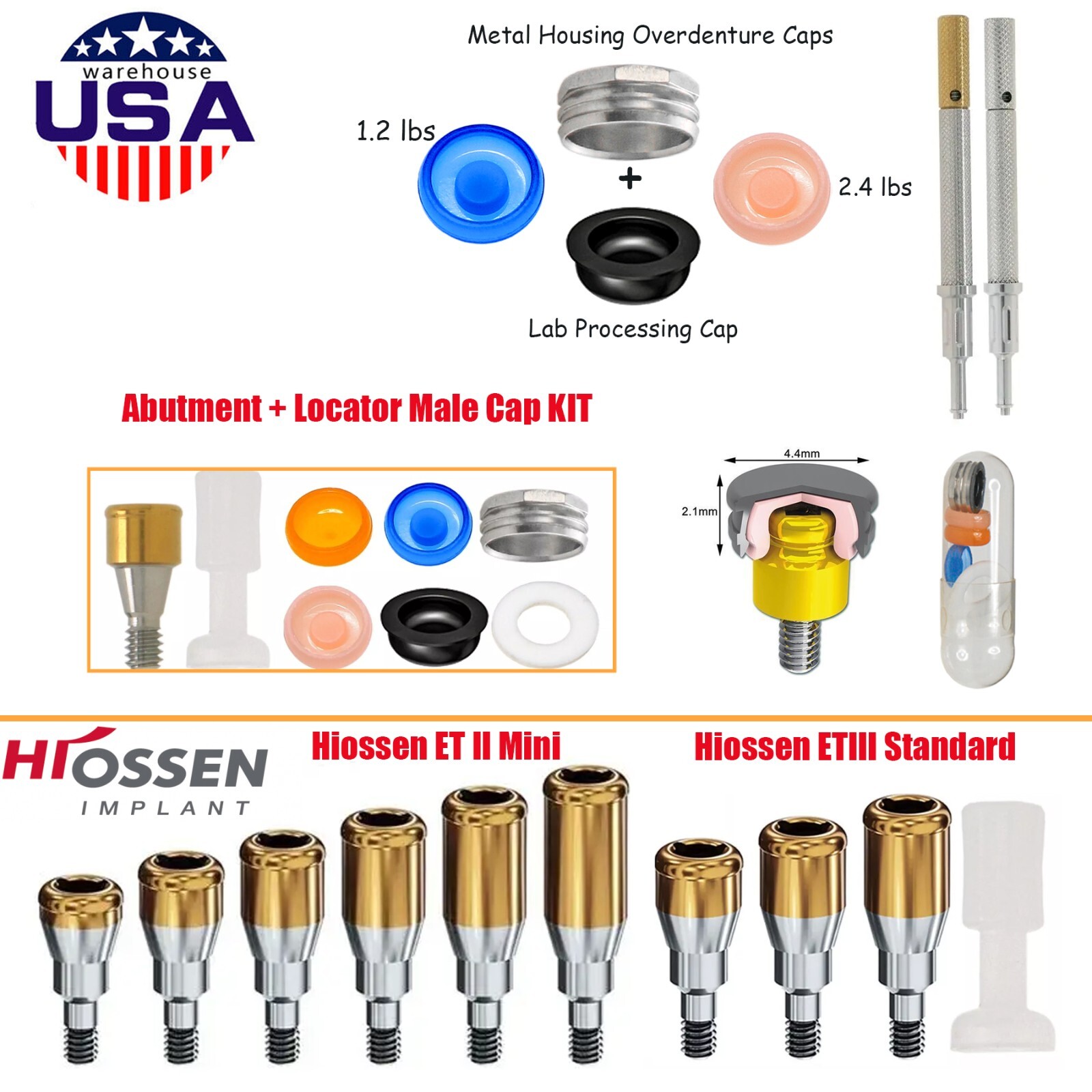 US Fits Hiossen Osstem ET Healing Abutments/Locator/Impression Caps Coping M/R