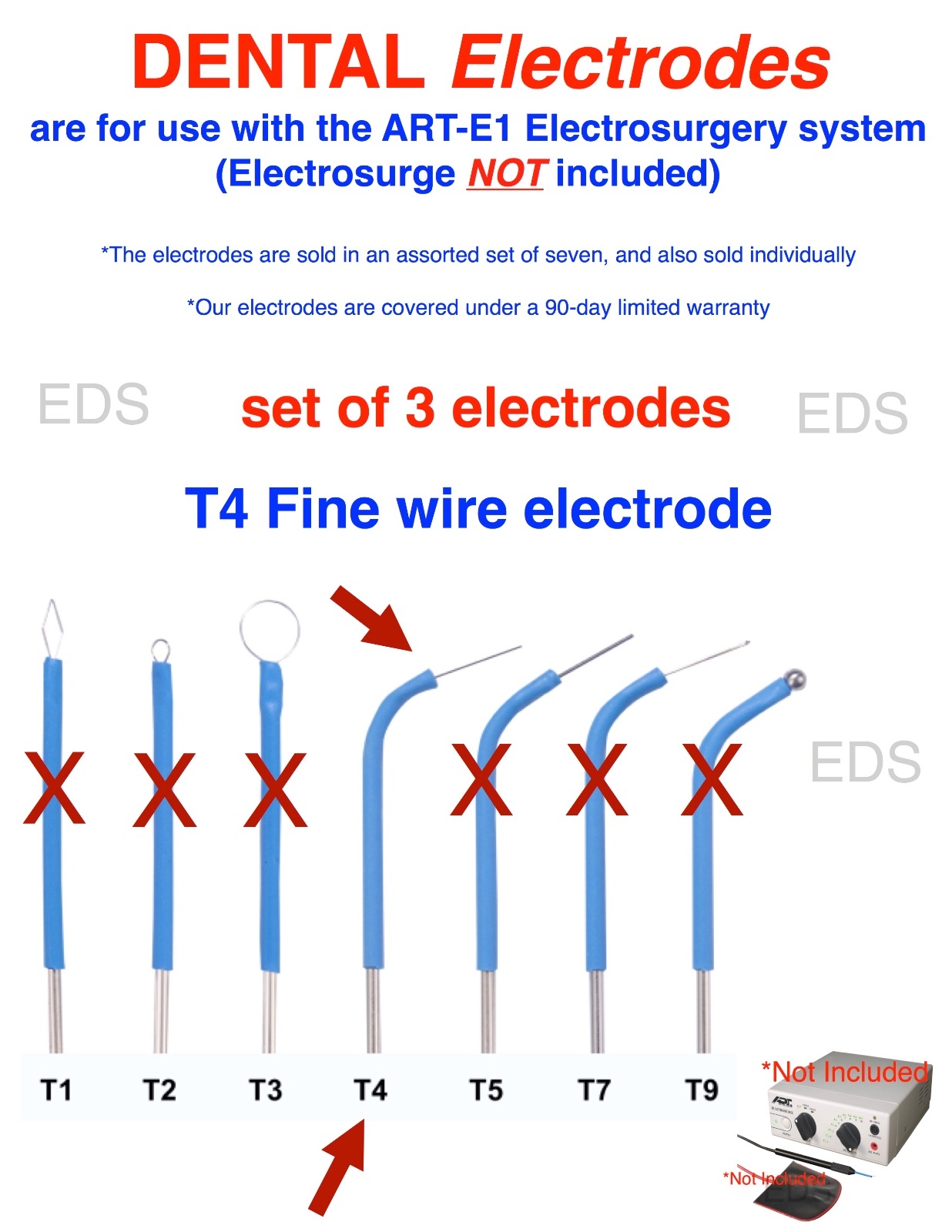 Set of 3 ( T4 ) DENTAL Electrodes T4 Fine Wire Electrode 1/16″ Diameter Shaft