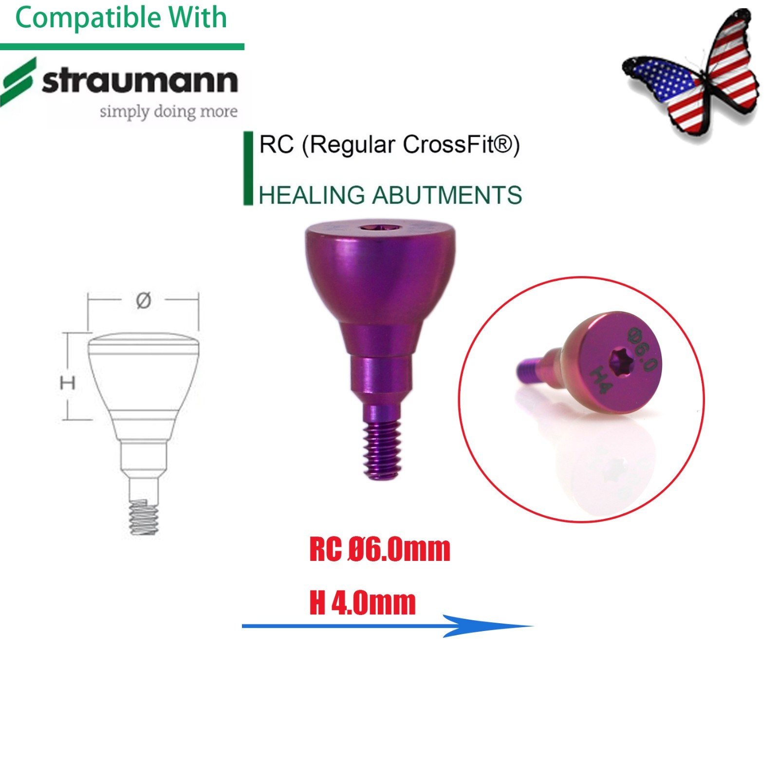 US Fit Straumann ITI RC Healing Abutment & Closure Cap Titanium Regular Platform