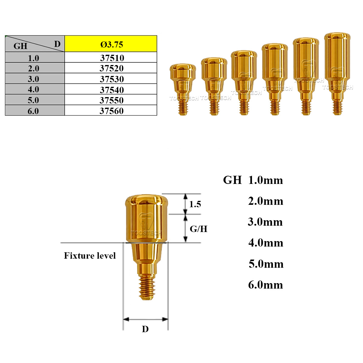 Dental Locator Abutment Male Cap kit fits to MIS (C1) Platform NP GH1~GH6mm