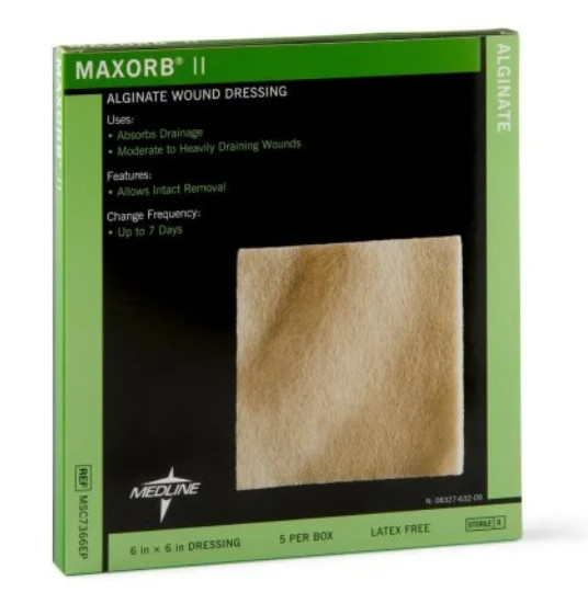 Medline Maxorb II Alginate Dressings, 6″ x 6″ Box of 5- MSC7366EPZ
