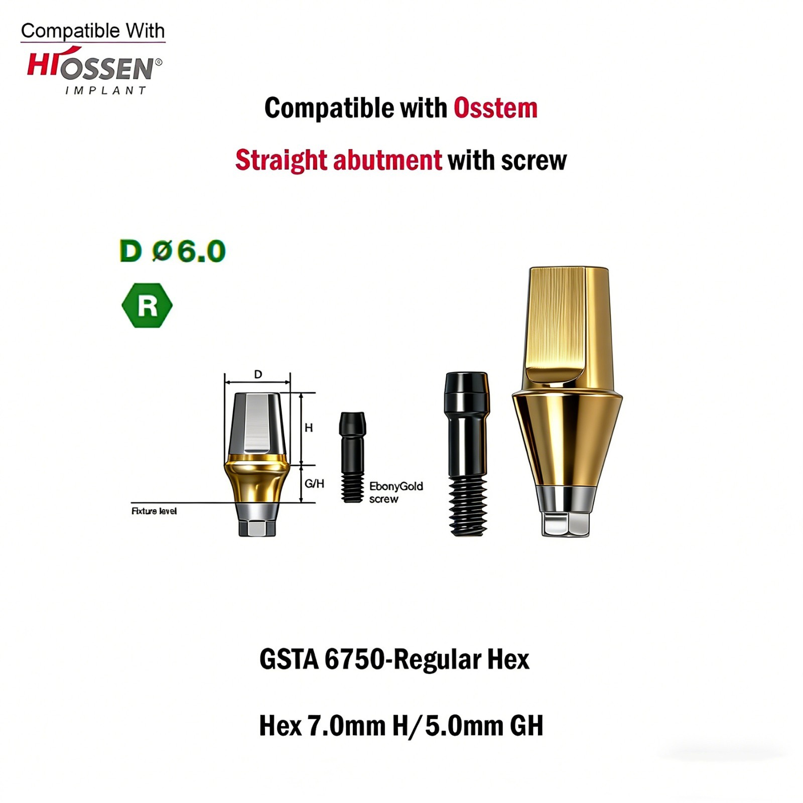 1pc Dental Titanium Straight Abutment Ti Cemented Abutment for Osstem Hiossen TS