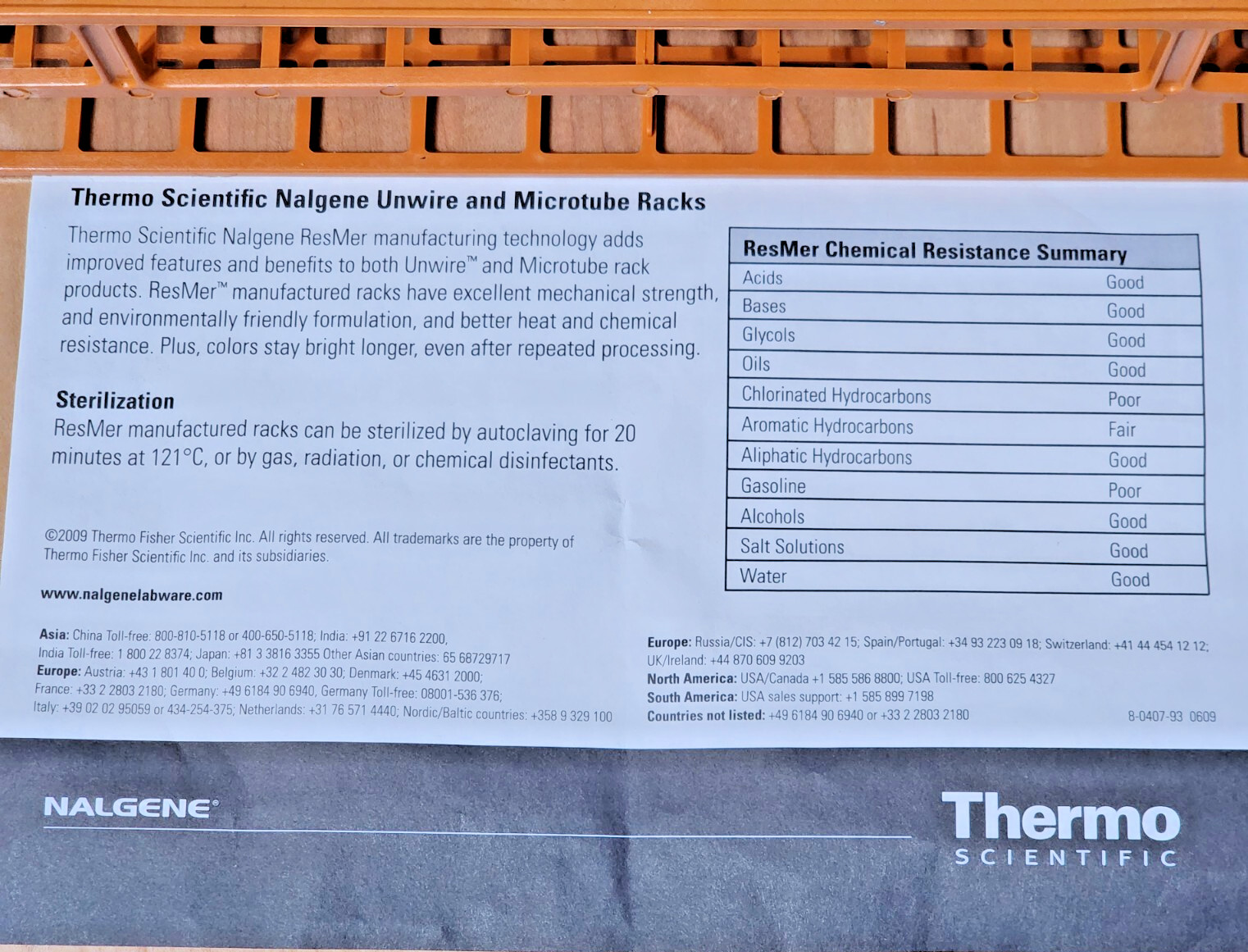 (QTY:1) NALGENE 5970-0116 Unwire Racks of Tubes To Test 16mm Orange