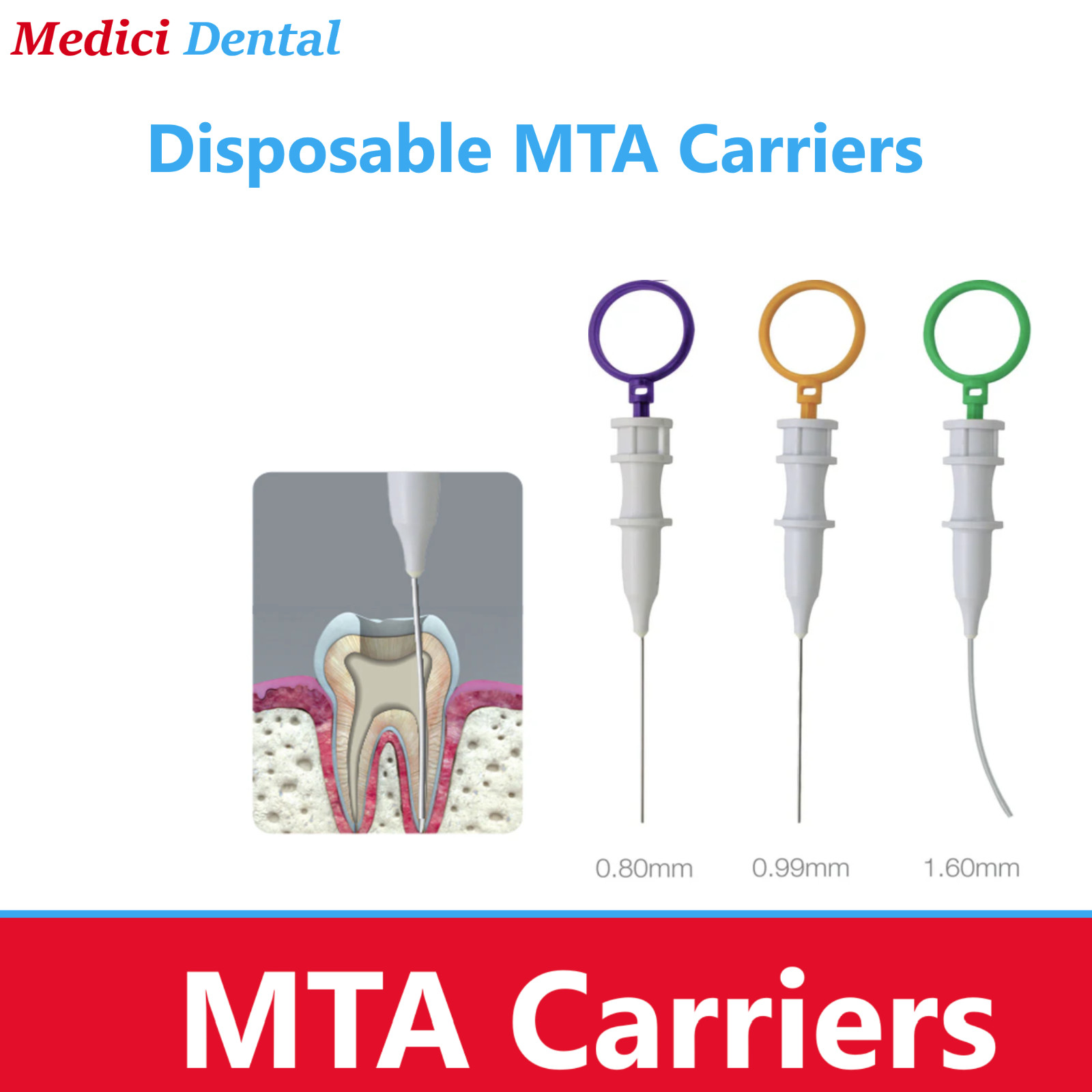 Dental Endo Apex Delivery Assorted MTA Carrier 0.80 mm, 0.99 mm, 1.60 mm, 10Bx