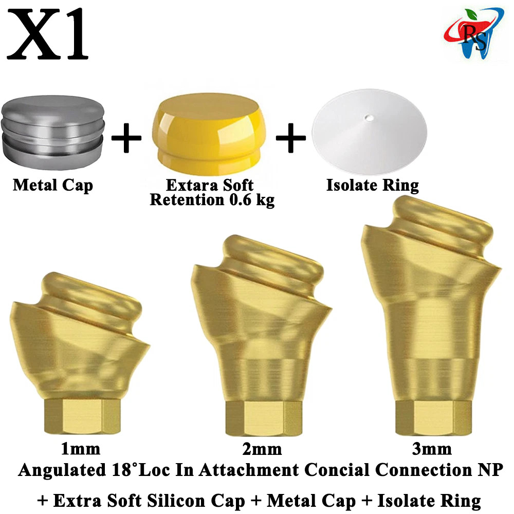 1x Kit Angulated 18˚ Loc In Attachment Conical NP Extra Soft Silicone Cap Ring