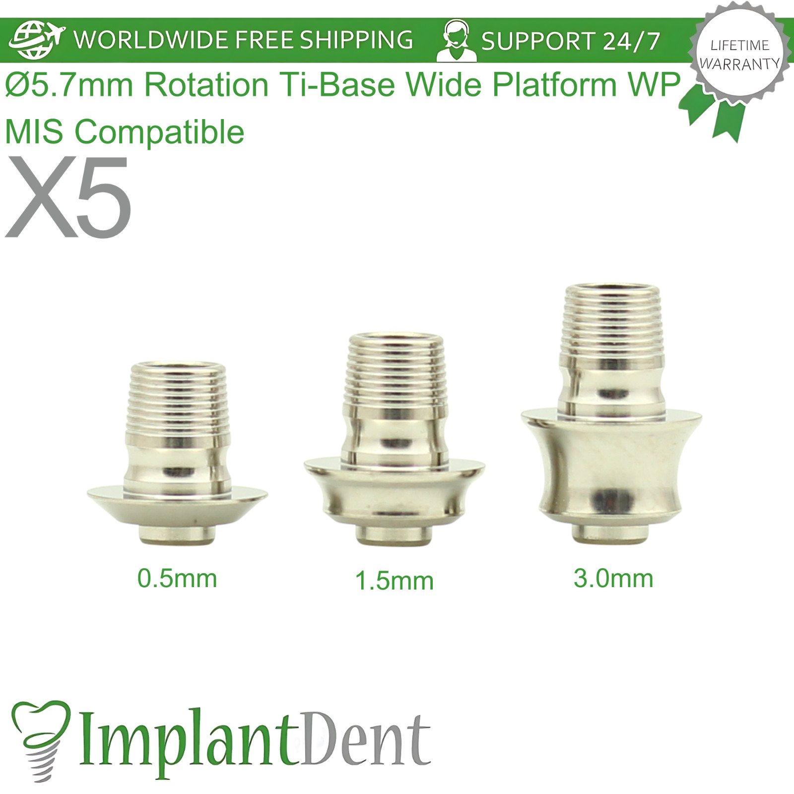 X5 Ø5.7mm Rotation Ti-Base Wide Platform WP MIS Compatible Int Hex 2.45mm