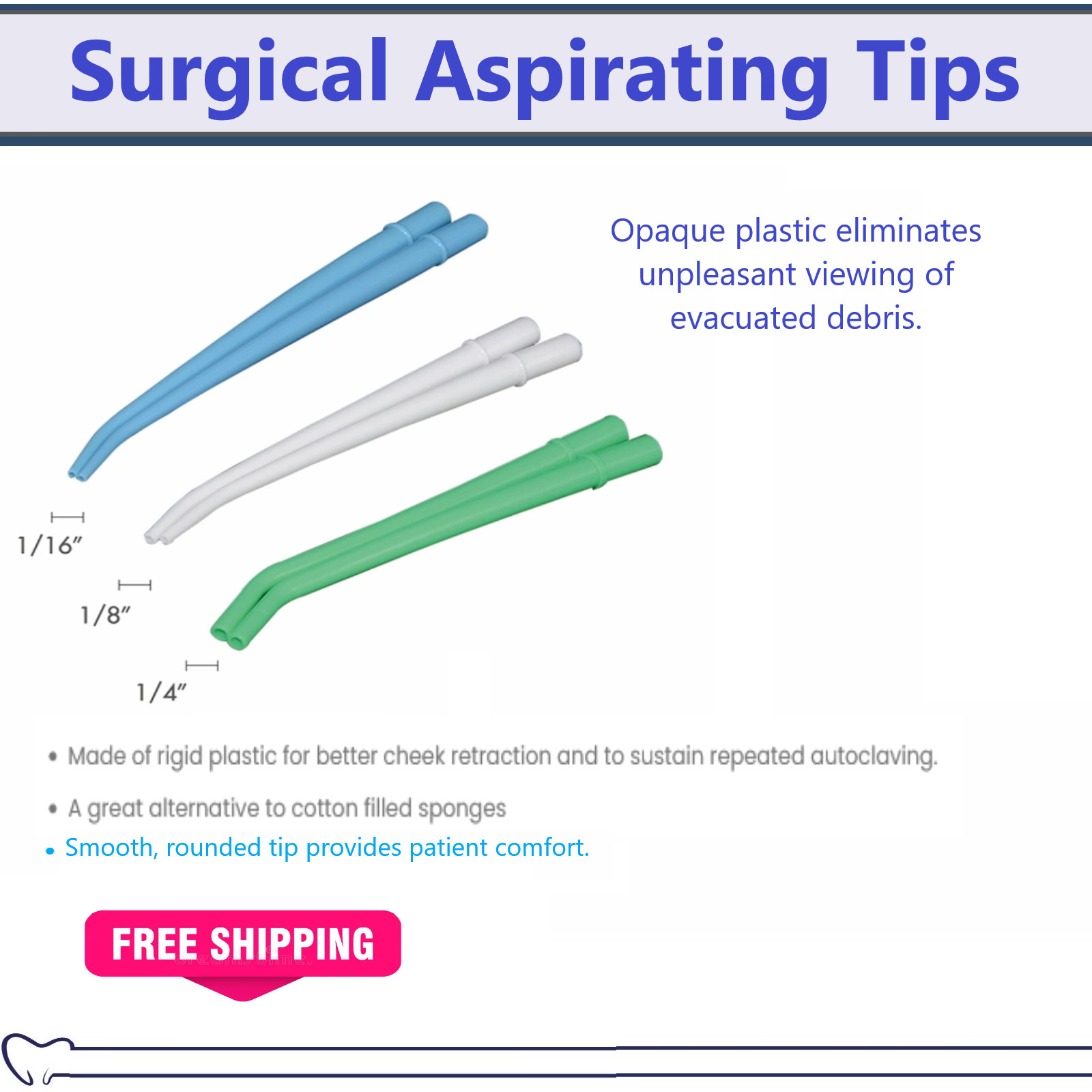 Surgical Aspirator Tips Dental Aspirating Suction Tips Blue, Green, White, 25Pk