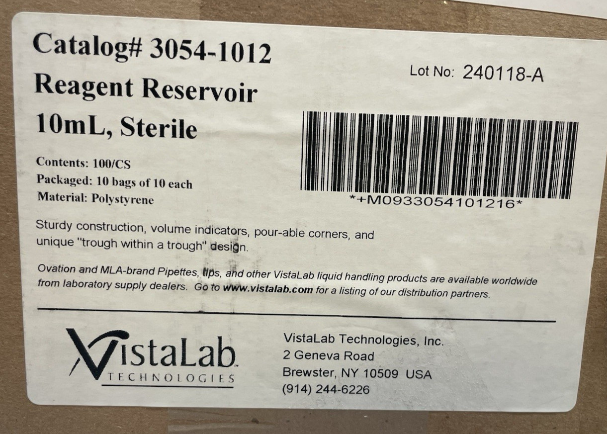 VistaLab Reagent Reservoir 10mL Sterile 10×10 3054-1012