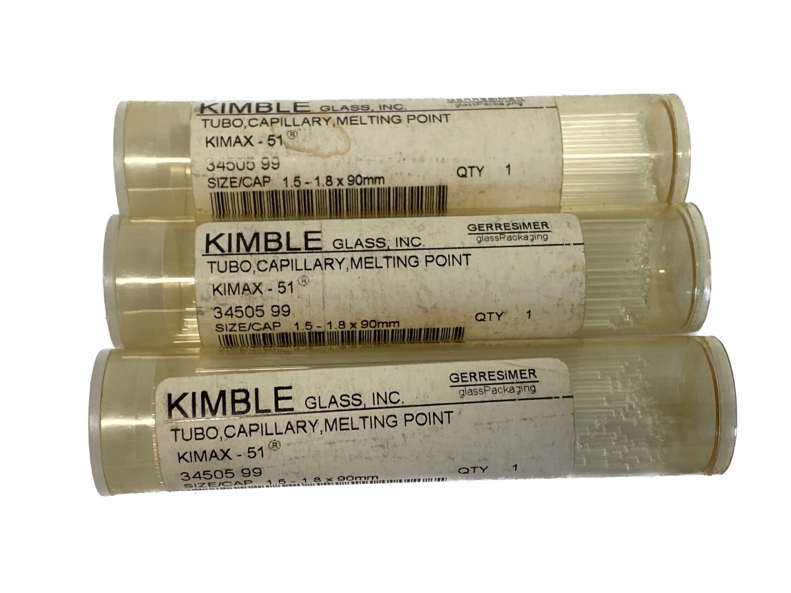 (300) KIMBLE 90mm Melting Point Capillary Tubes Sealed At One End 34505-99