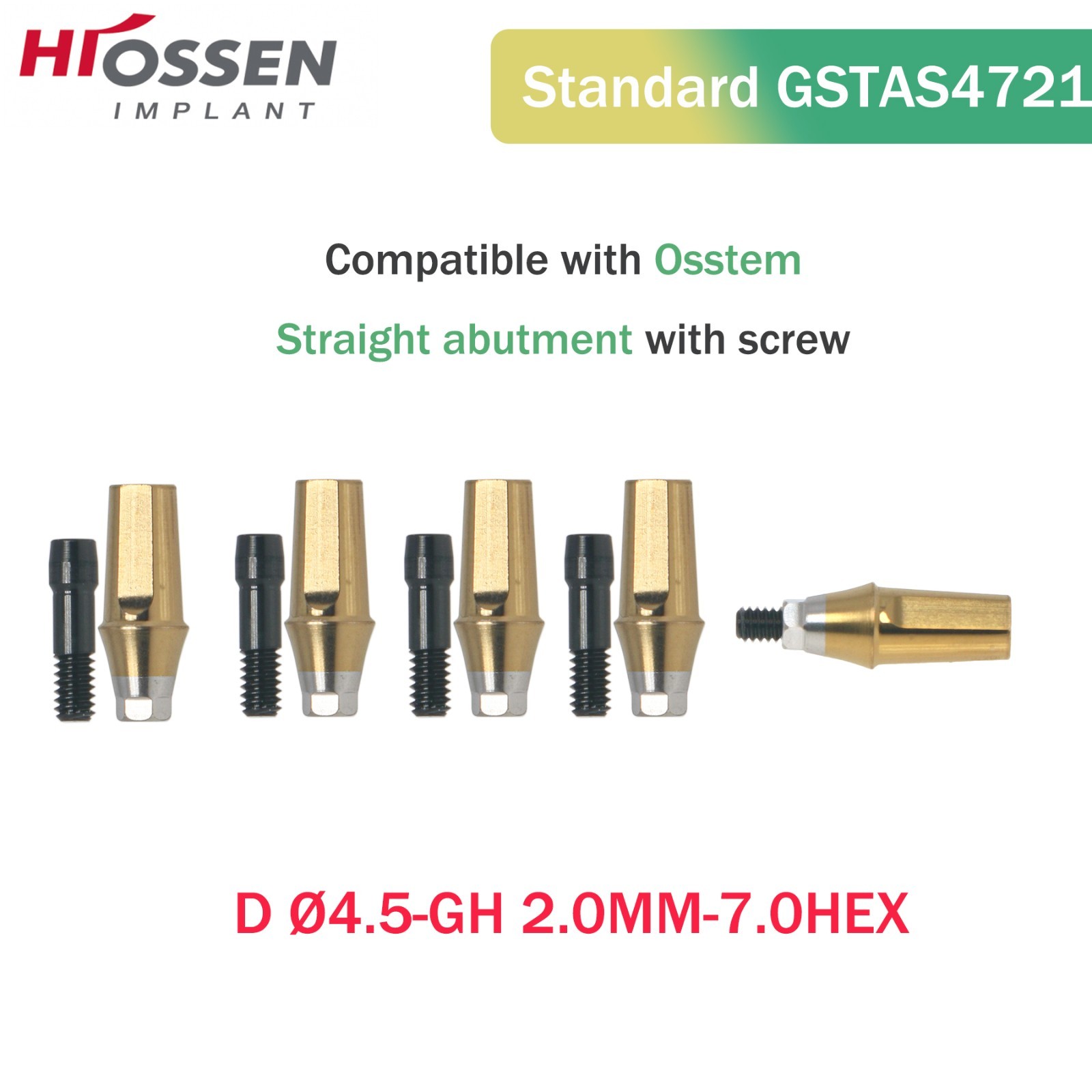 Regular Straight Transfer Abutment Internal Hex Fit Hiossen ET/Osstem TS Ø4.5mm
