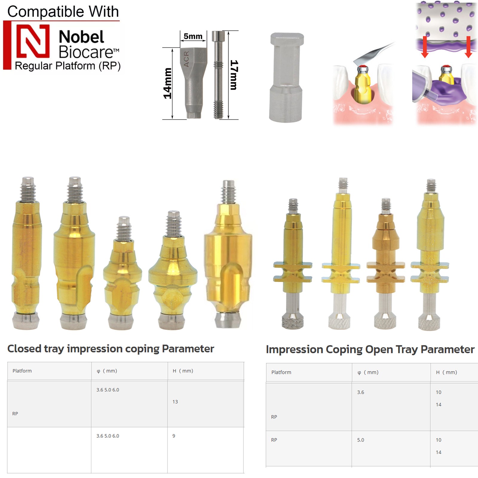 US Implant Nobel Biocare Hex Healing/Impression Coping/ScanBody/Locator Abutment