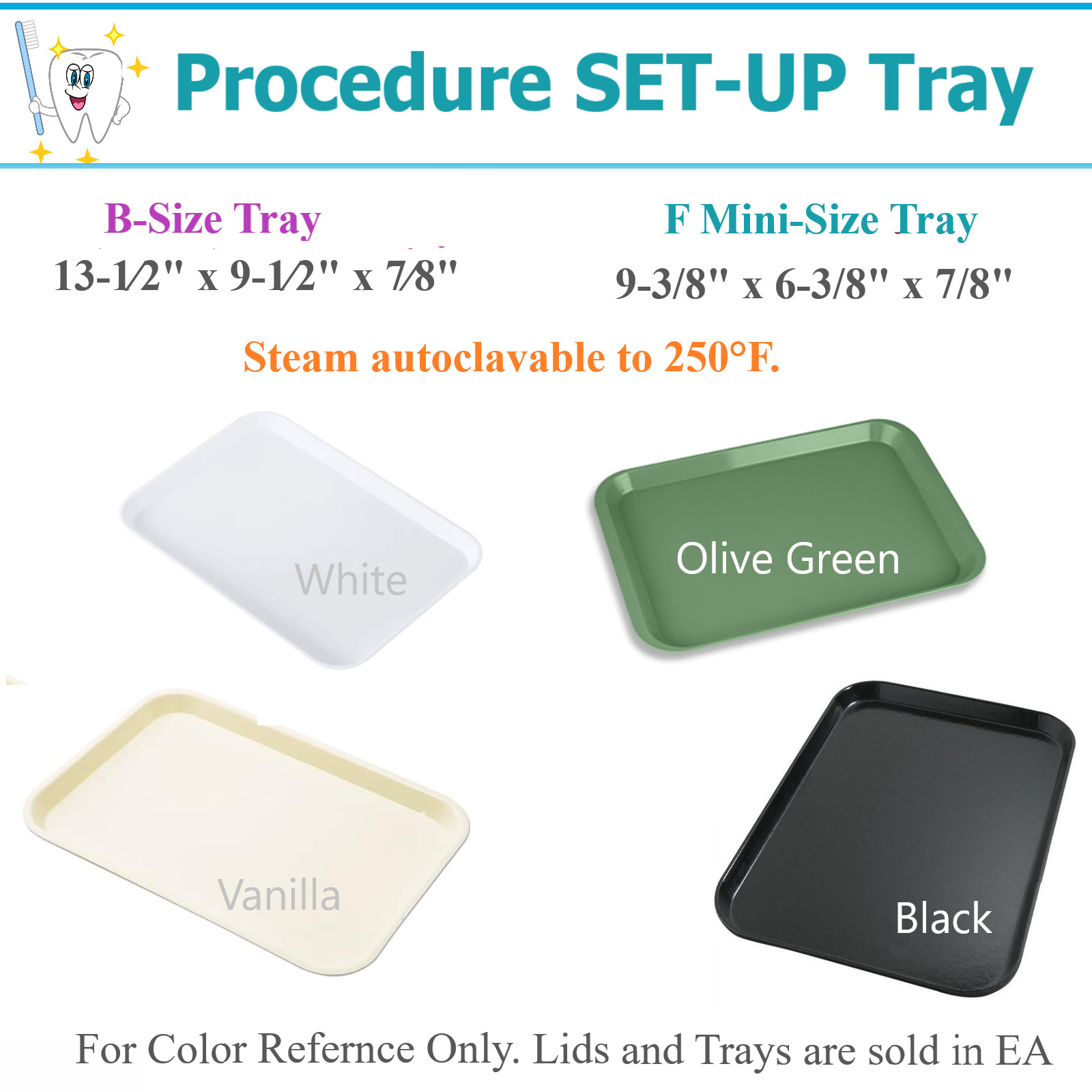 Dental Autoclavable Trays Plastic Instrument Set Up Flat Tray Size B, or F Mini