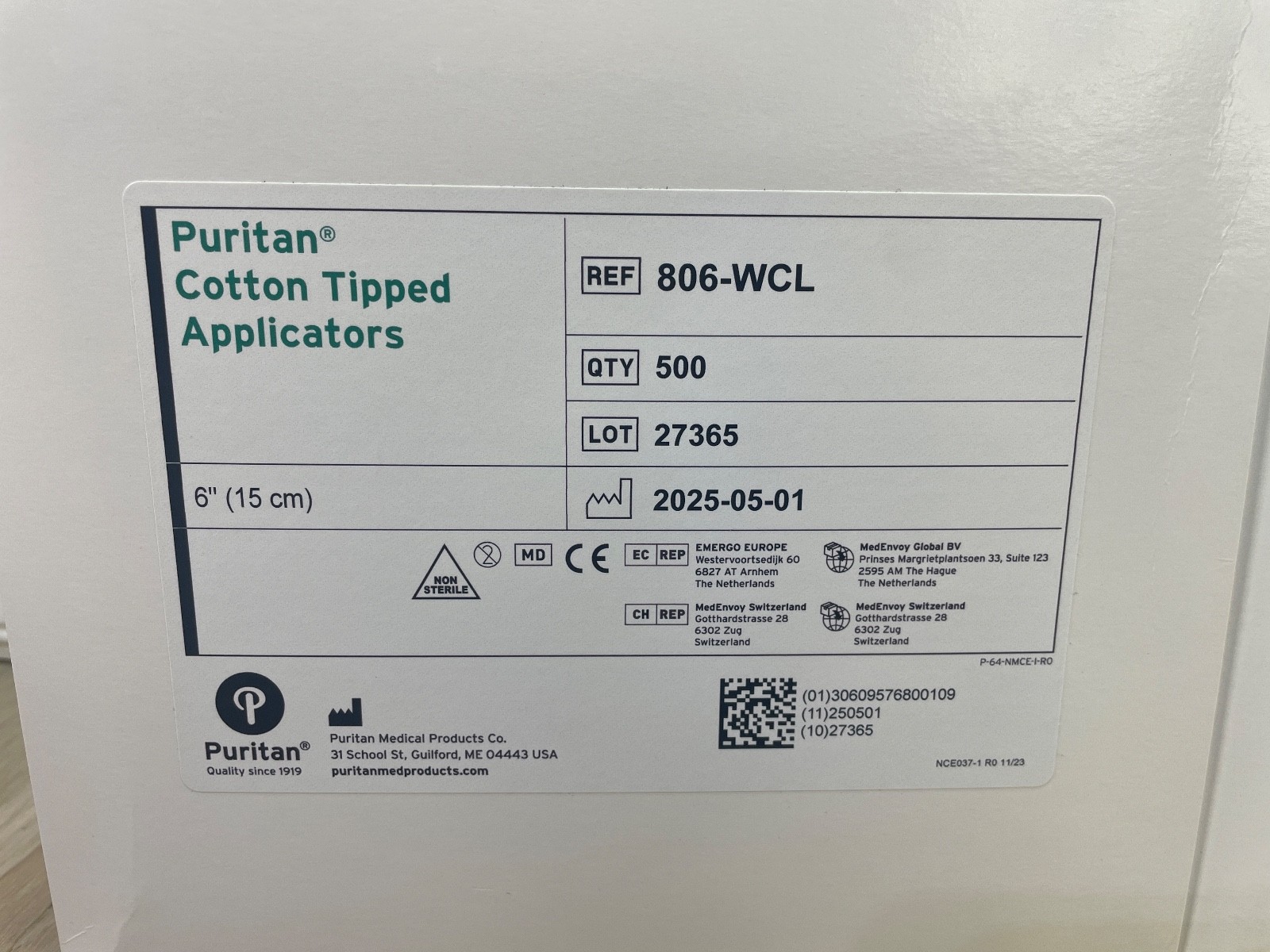 Puritan Cotton Tipped Applicators 6 in. Wood Handle Lot of 1000 Swabs