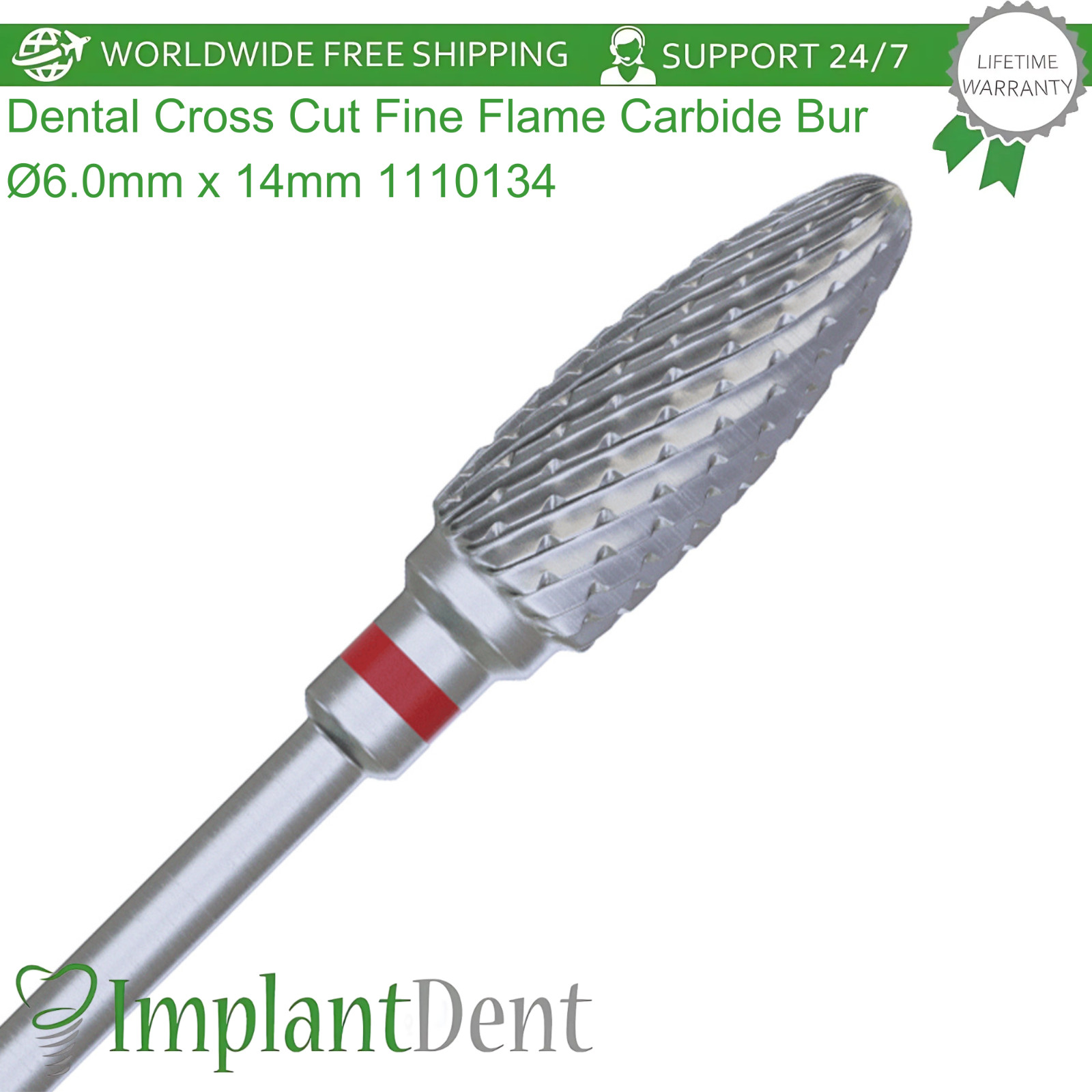 Dental Cross Cut Fine Flame Carbide Ø6.0mm x 14mm Bur 1110134 Dentistry Tool