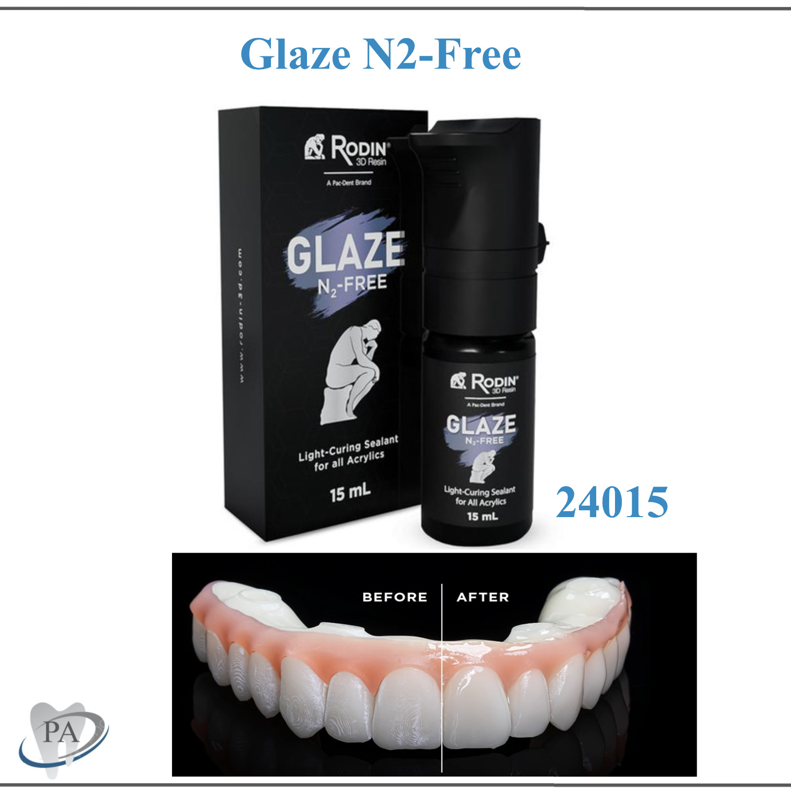 3D Resin, Rodin Glaze All-Purpose Glaze, 15g Bottle, Pac-Dent, 3DR-GLZ-15