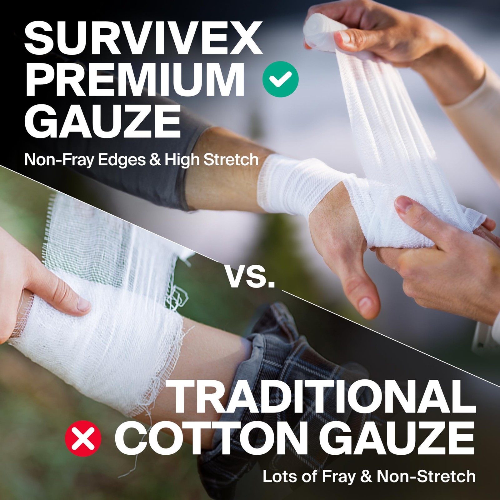 SurviveX – 4″ Stretch Gauze Roll – Conforming Medical Bandage 24 Pack, White
