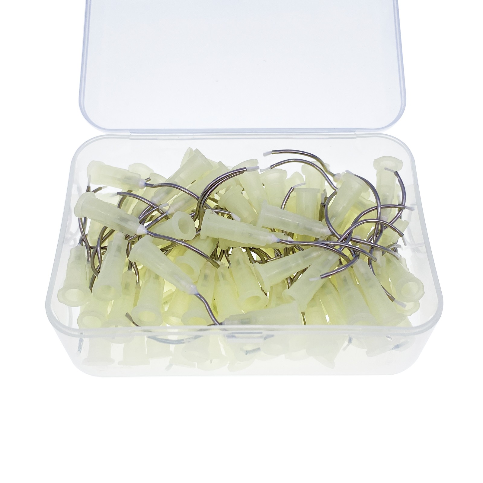 100Pcs Dental Disposable metal infusor yellow tip Pre-Bent w/ brush padded 19G