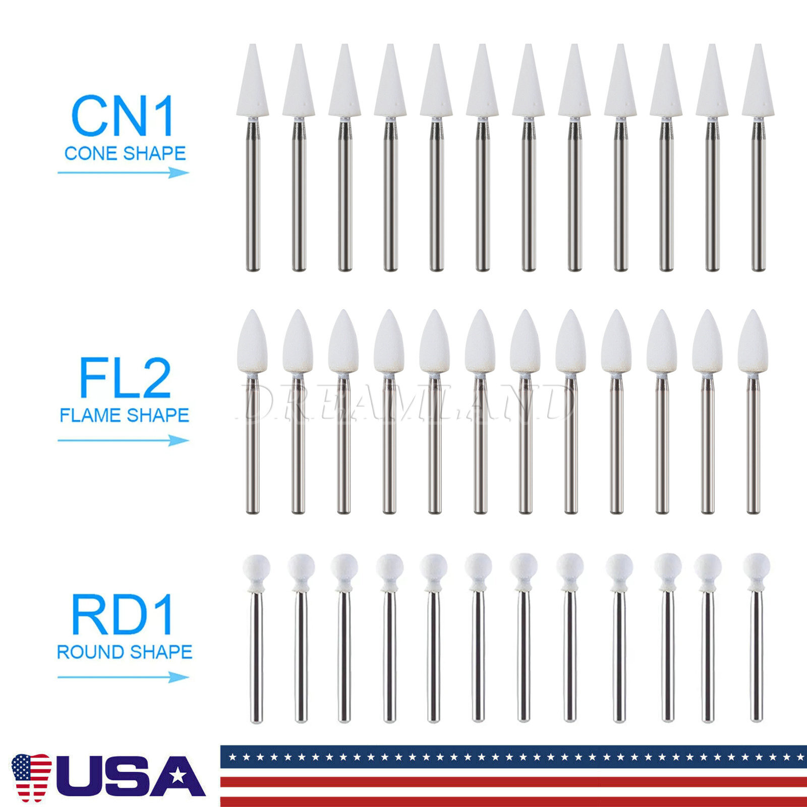 Dental White Stone Aluminum Oxide Polishing FG Burs For High Speed 12/pk