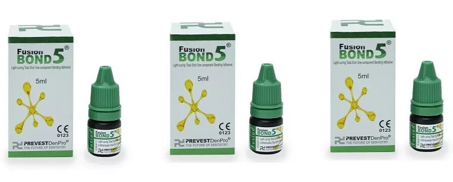 3 x Dental FUSION BOND 5 Light Cured One Component Dentin Enamel 5th Gen. 5ml