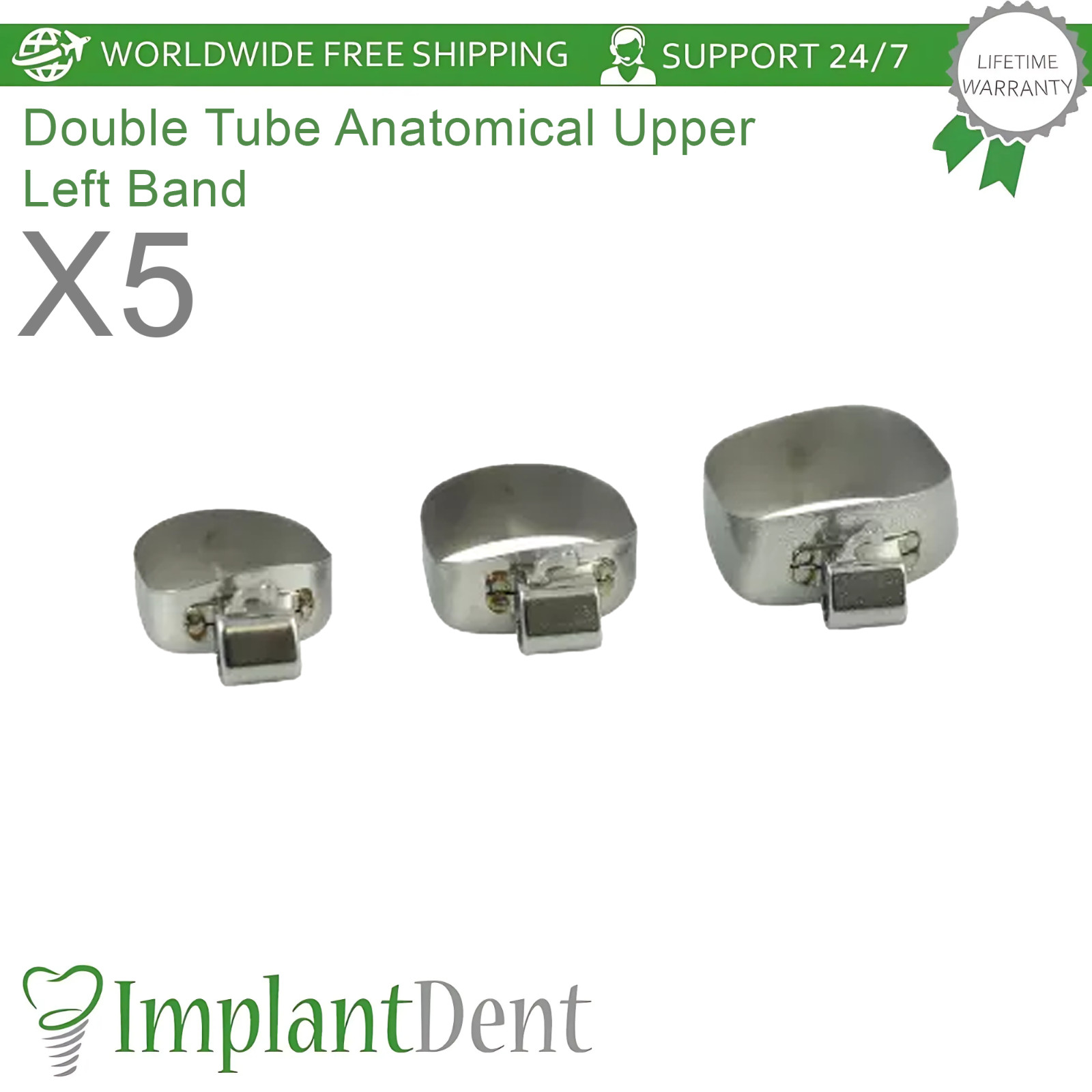 5x Dental Molar Double Tube Anatomical Upper Left Band Braces Span Ortho Lab