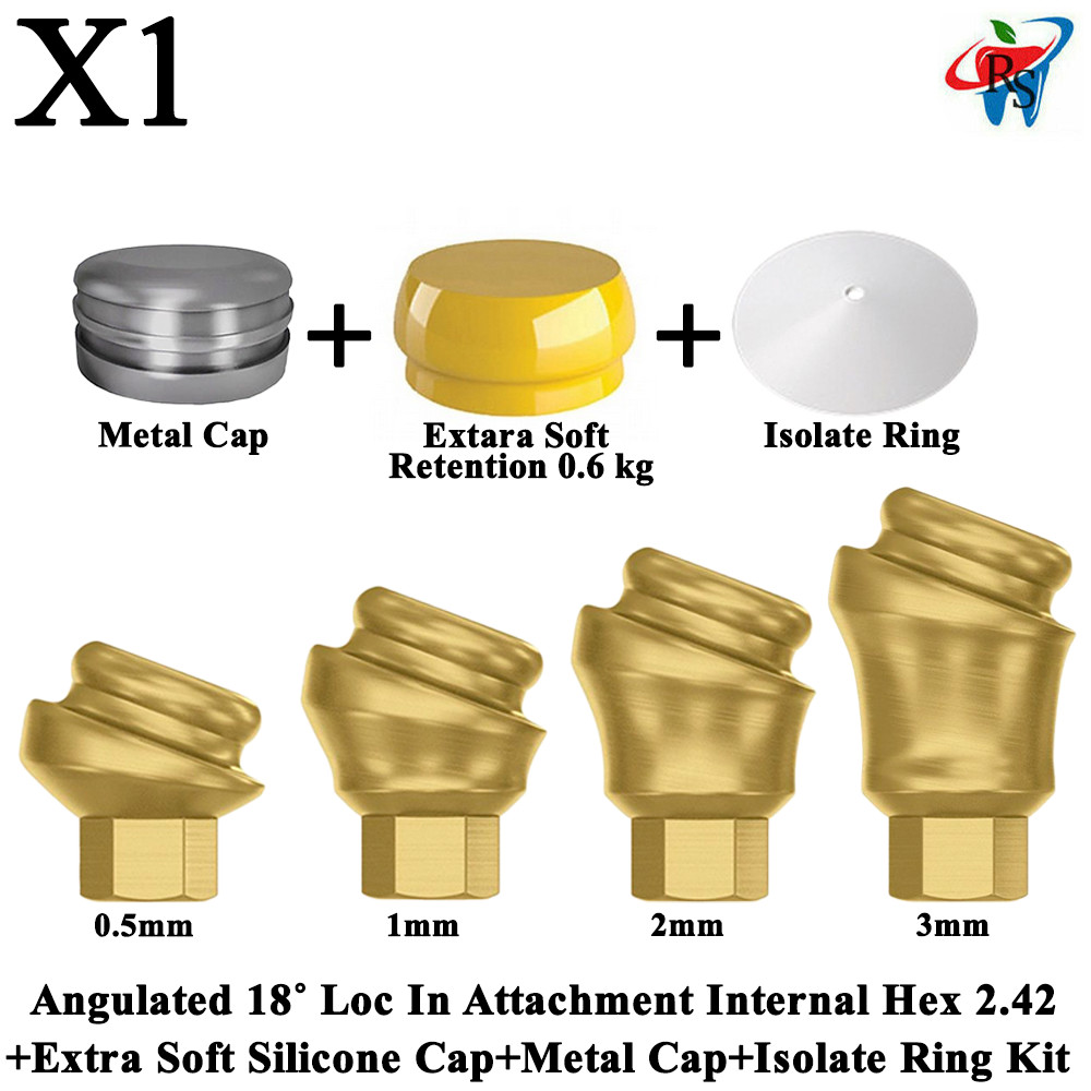 1x Kit Angulated 18˚ Loc In Attachment Internal Hex 2.42 Extra Soft Cap Ring
