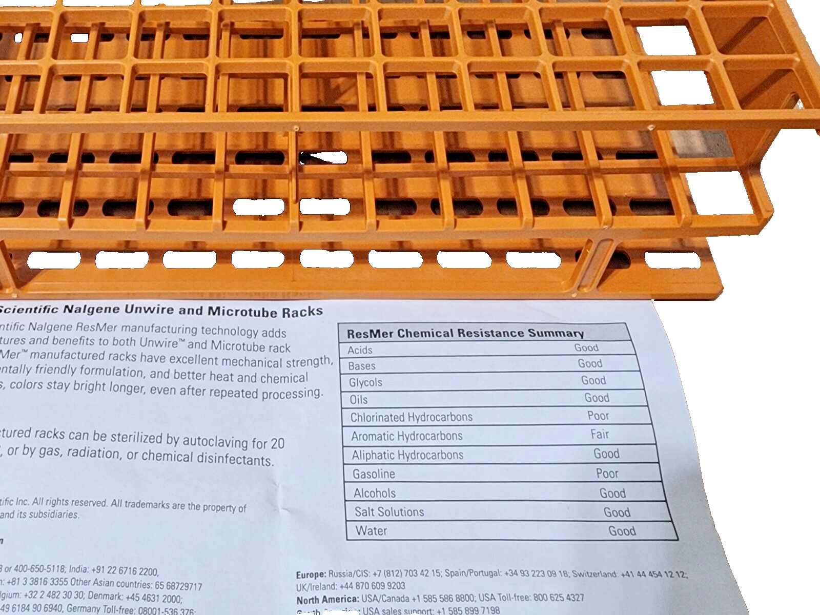 (QTY:1) NALGENE 5970-0116 Unwire Racks of Tubes To Test 16mm Orange