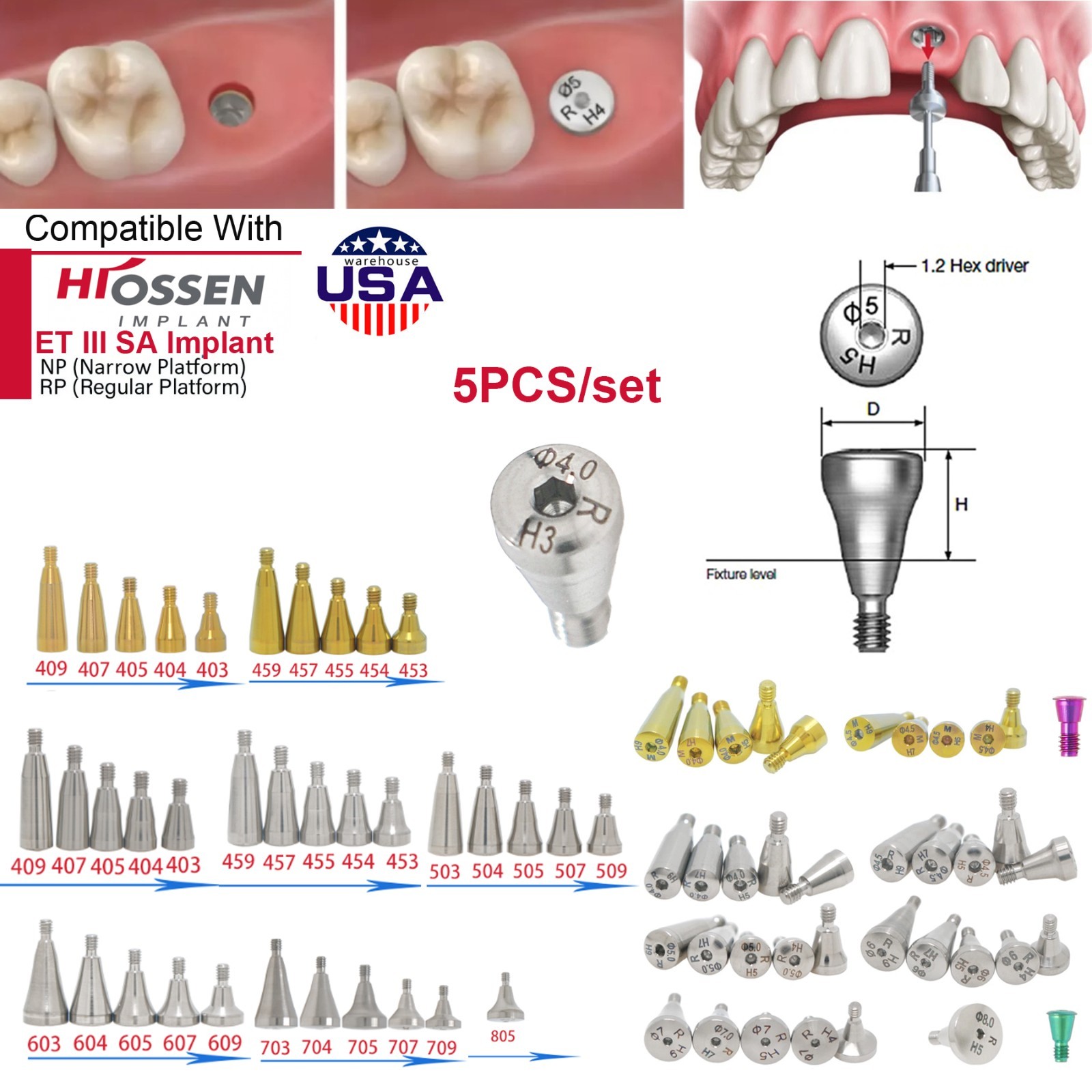US Fit Hiossen ET / Osstem TS Dental Titanium Abutments & Restorative Components